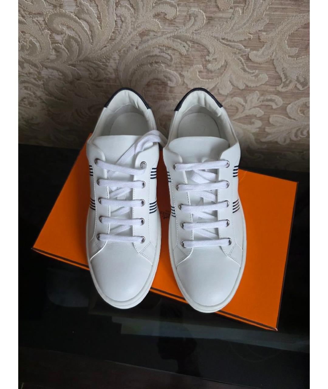 HERMES Белые кожаные низкие кроссовки / кеды, фото 2