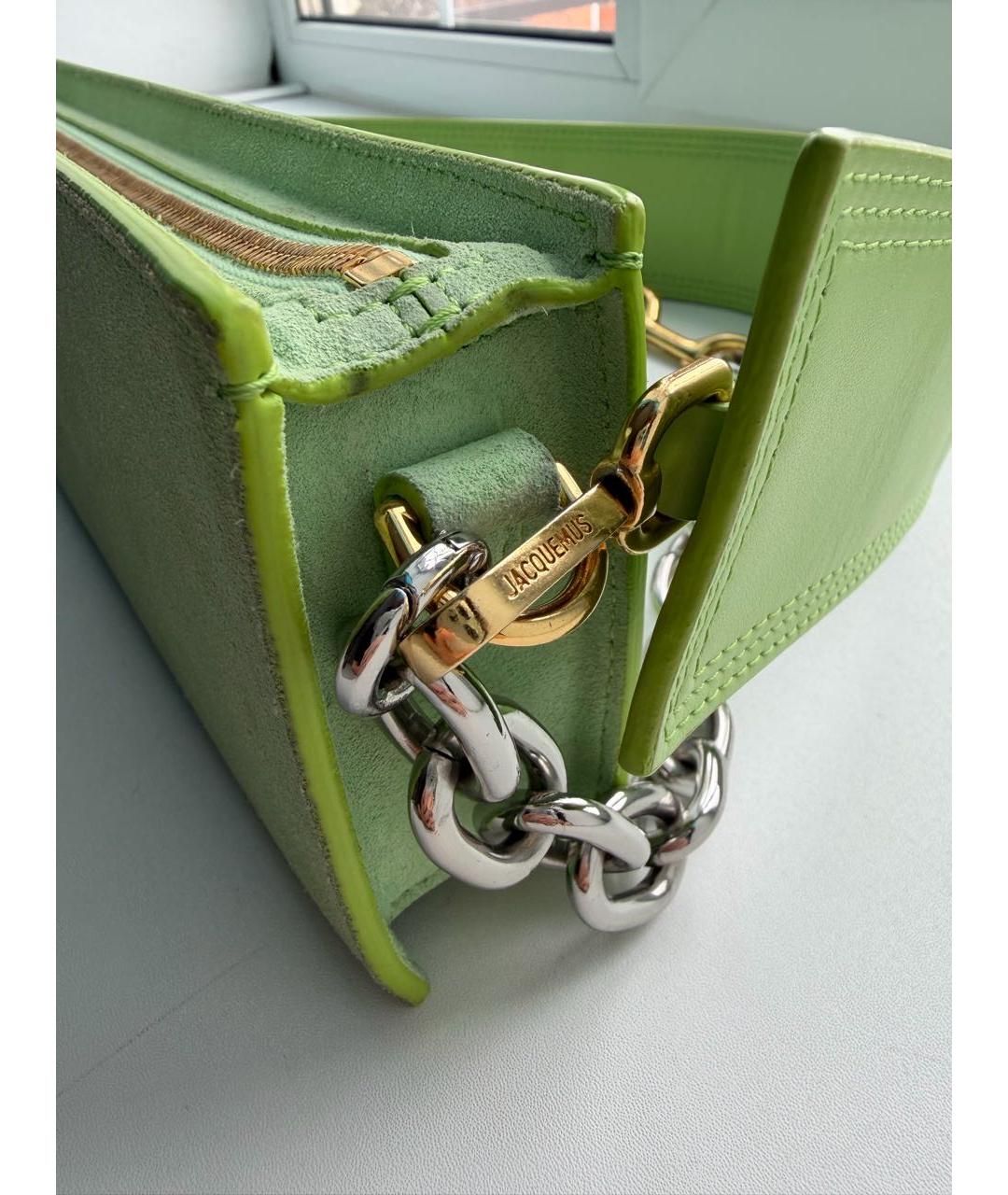 JACQUEMUS Салатовая замшевая сумка с короткими ручками, фото 6