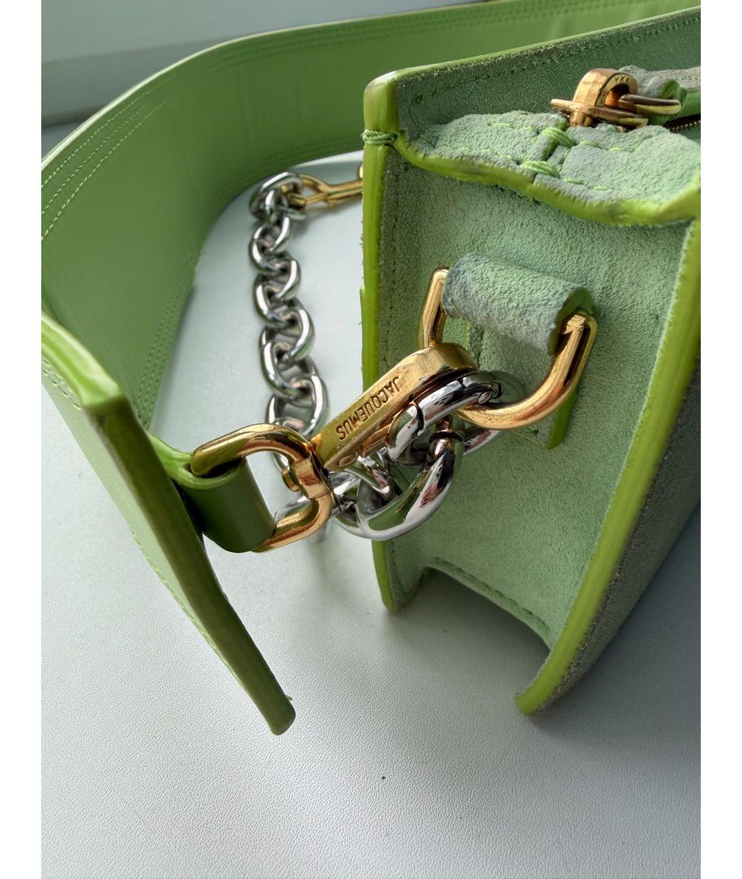 JACQUEMUS Салатовая замшевая сумка с короткими ручками, фото 5