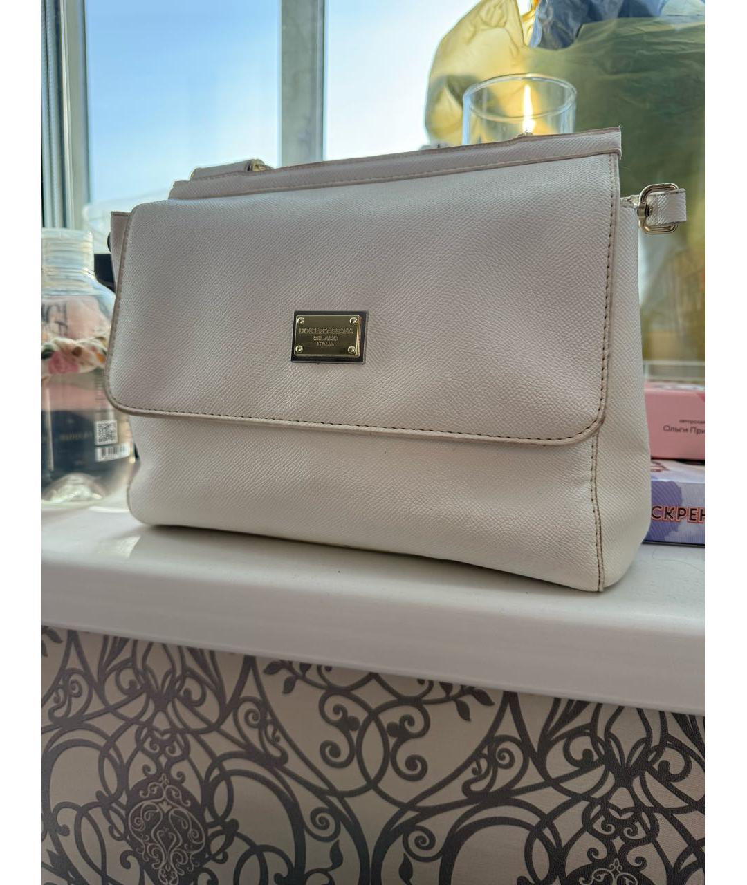 DOLCE&GABBANA Белая кожаная сумка через плечо, фото 9