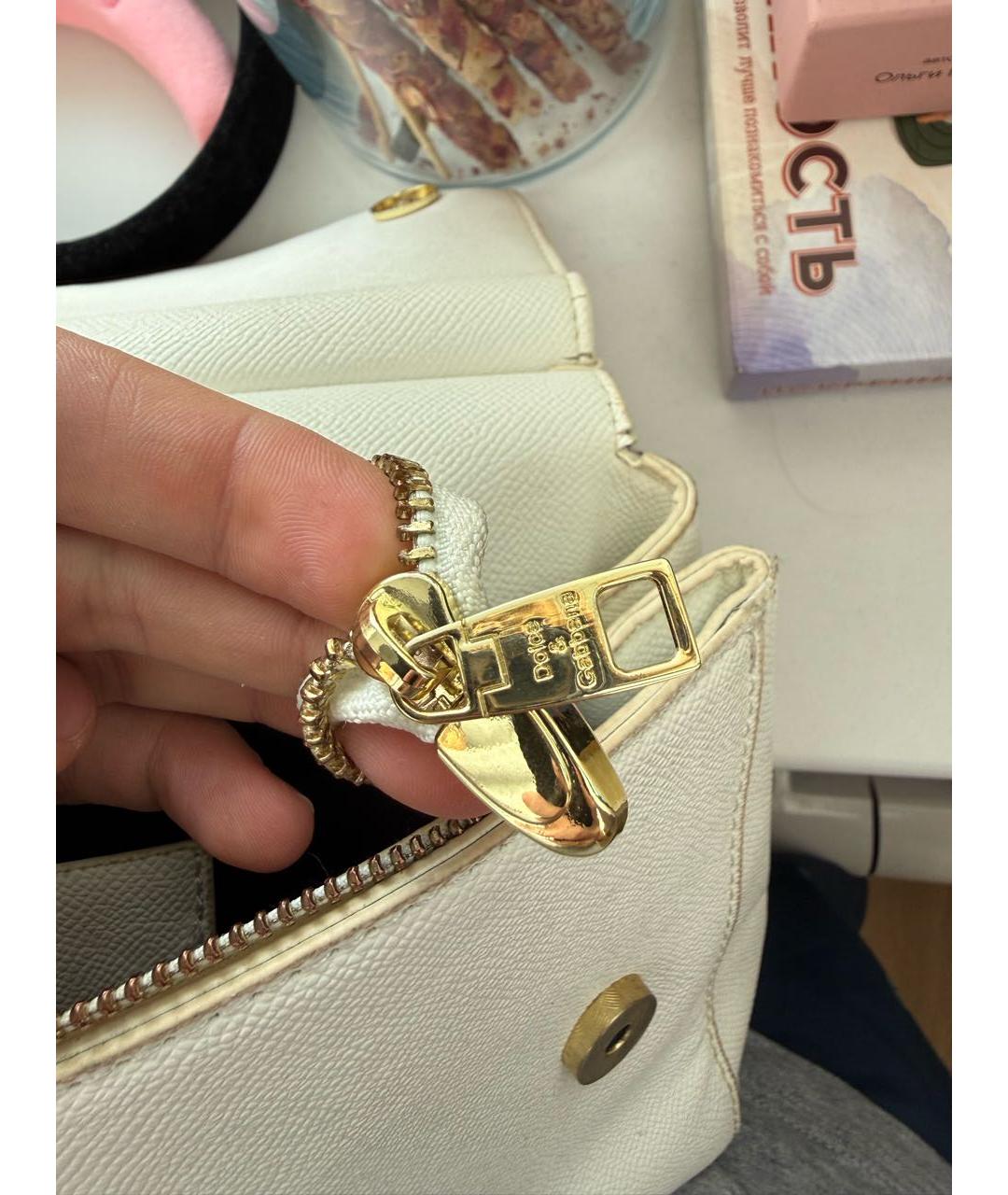 DOLCE&GABBANA Белая кожаная сумка через плечо, фото 6