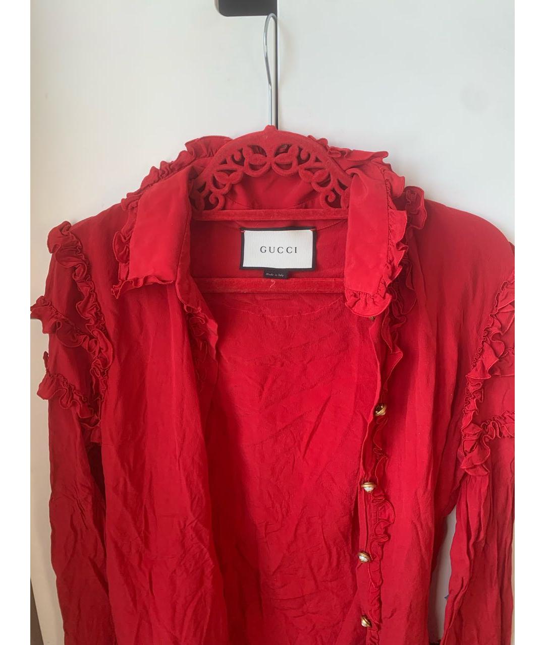 GUCCI Красная шелковая блузы, фото 3