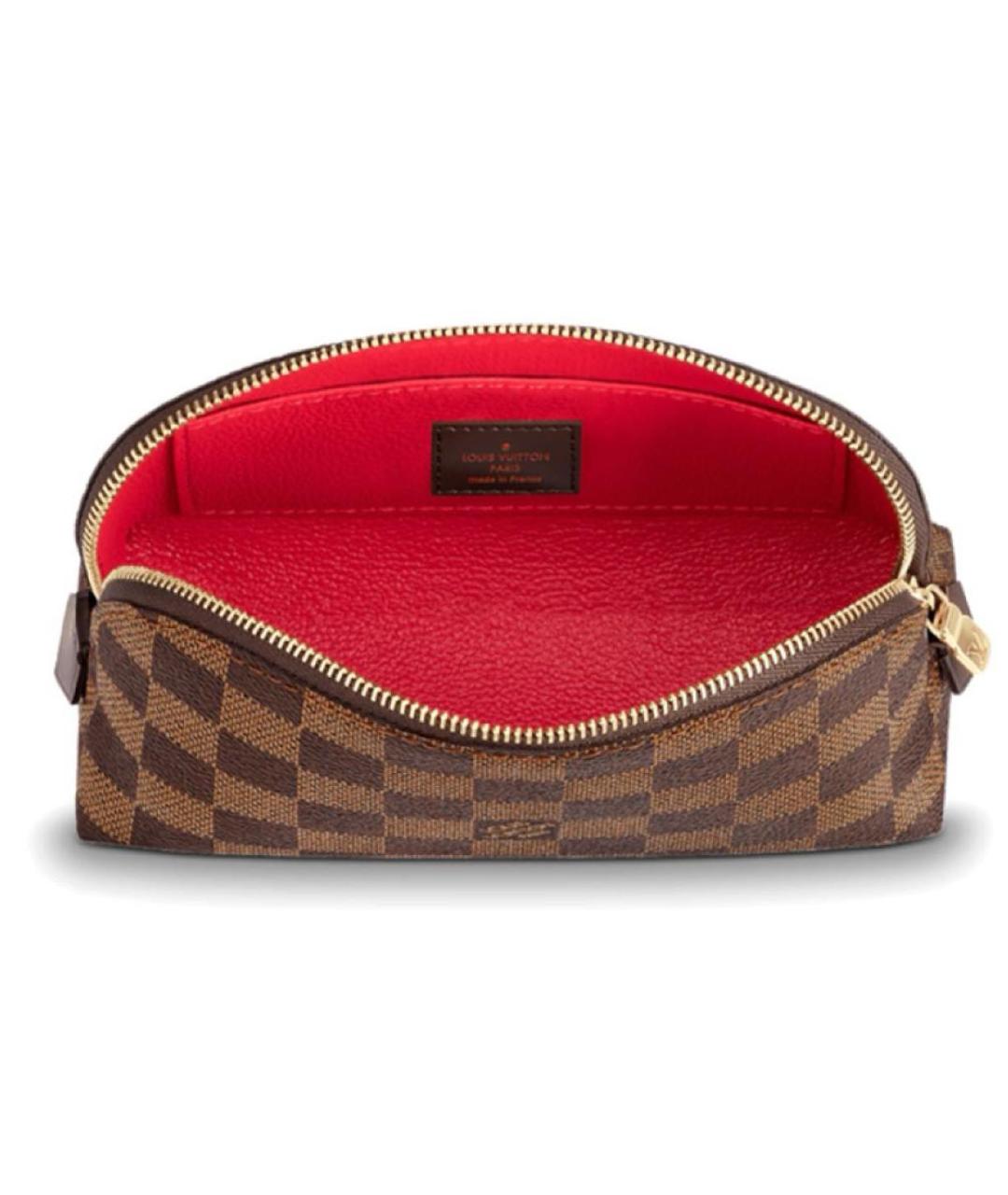 LOUIS VUITTON Коричневая кожаная косметичка, фото 4