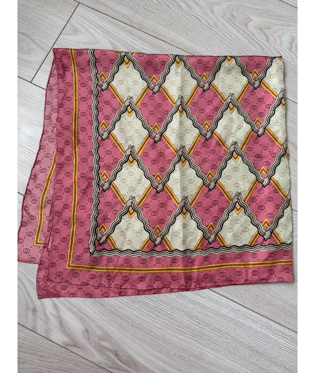GUCCI Розовый шелковый платок, фото 2