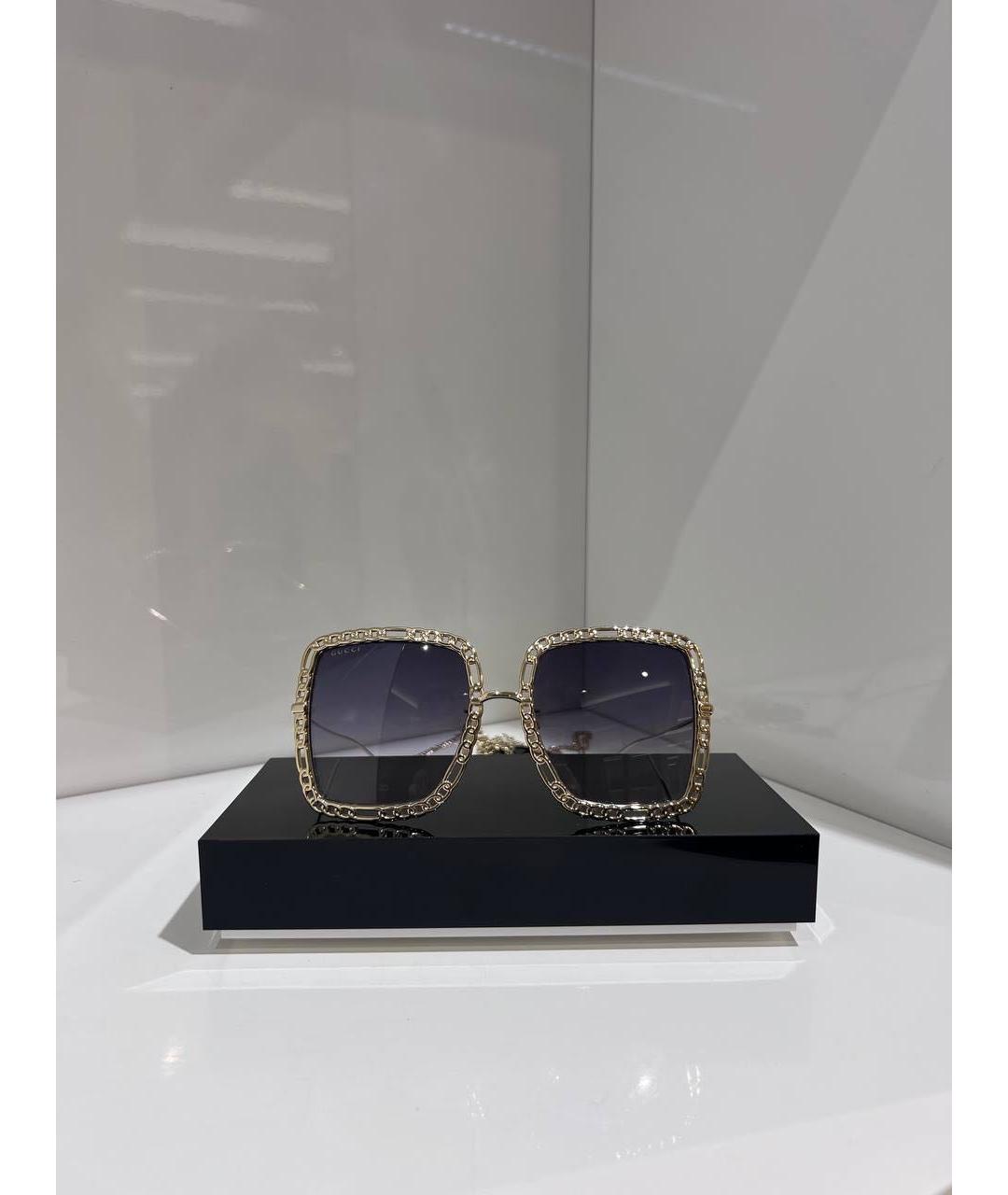 GUCCI Золотые металлические солнцезащитные очки, фото 2