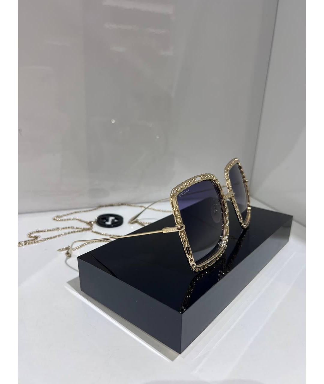 GUCCI Золотые металлические солнцезащитные очки, фото 3
