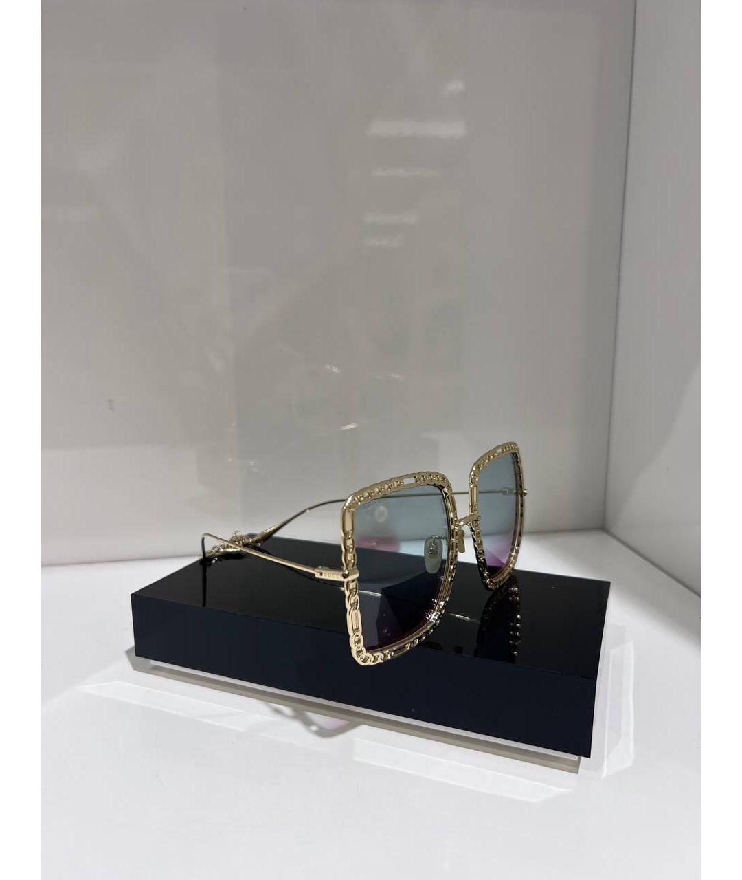 GUCCI Золотые металлические солнцезащитные очки, фото 3