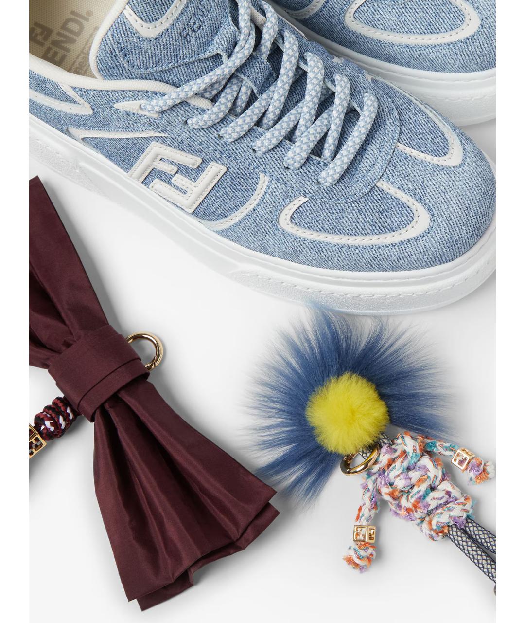 FENDI Голубые кожаные кроссовки, фото 5