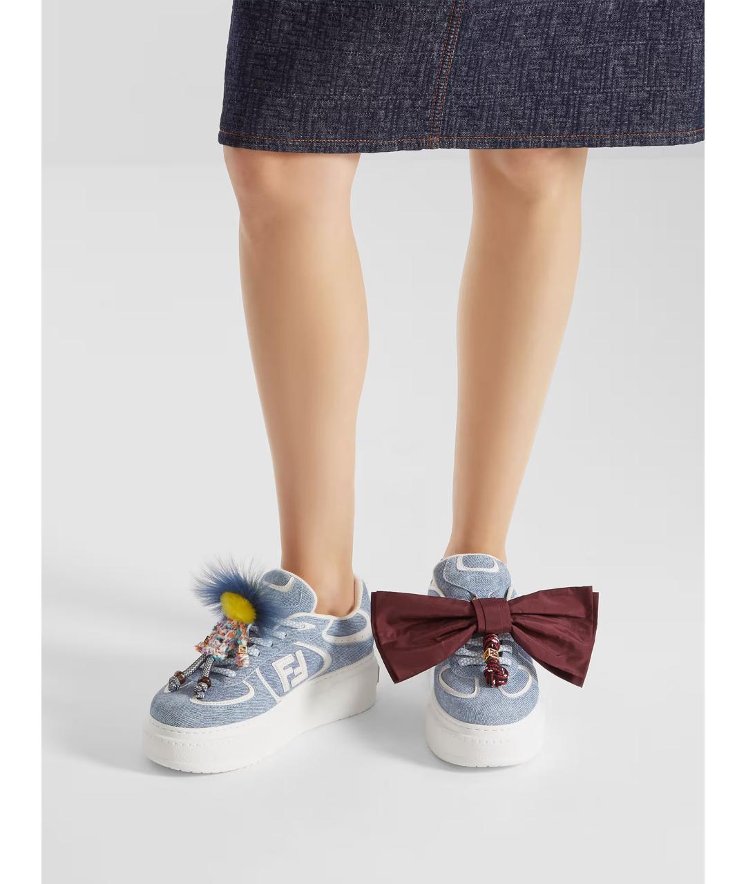 FENDI Голубые кожаные кроссовки, фото 6