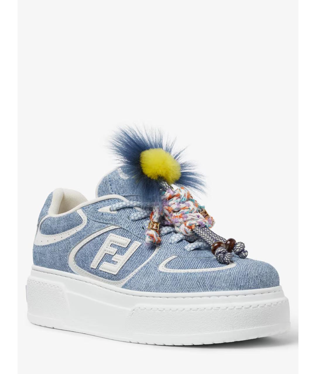 FENDI Голубые кожаные кроссовки, фото 2