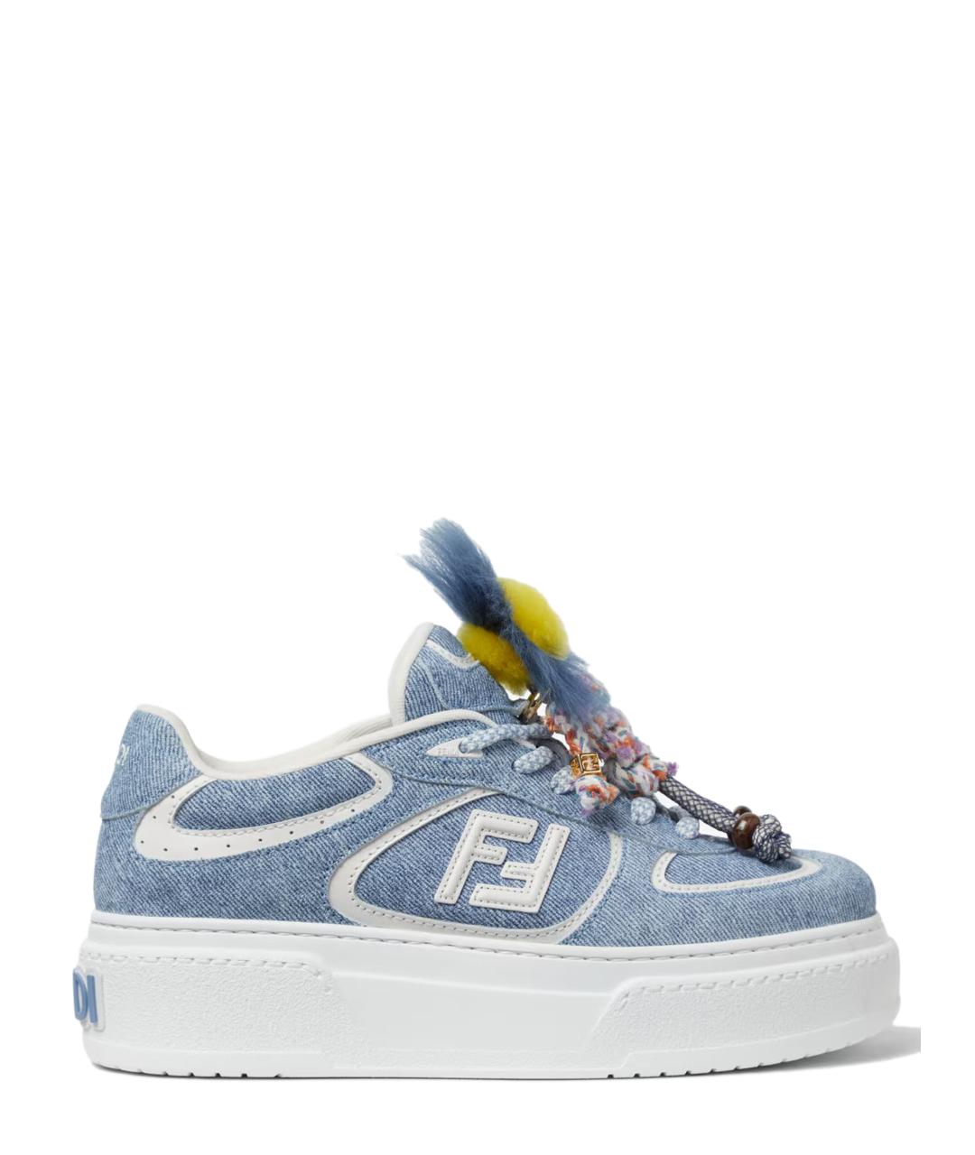 FENDI Голубые кожаные кроссовки, фото 1