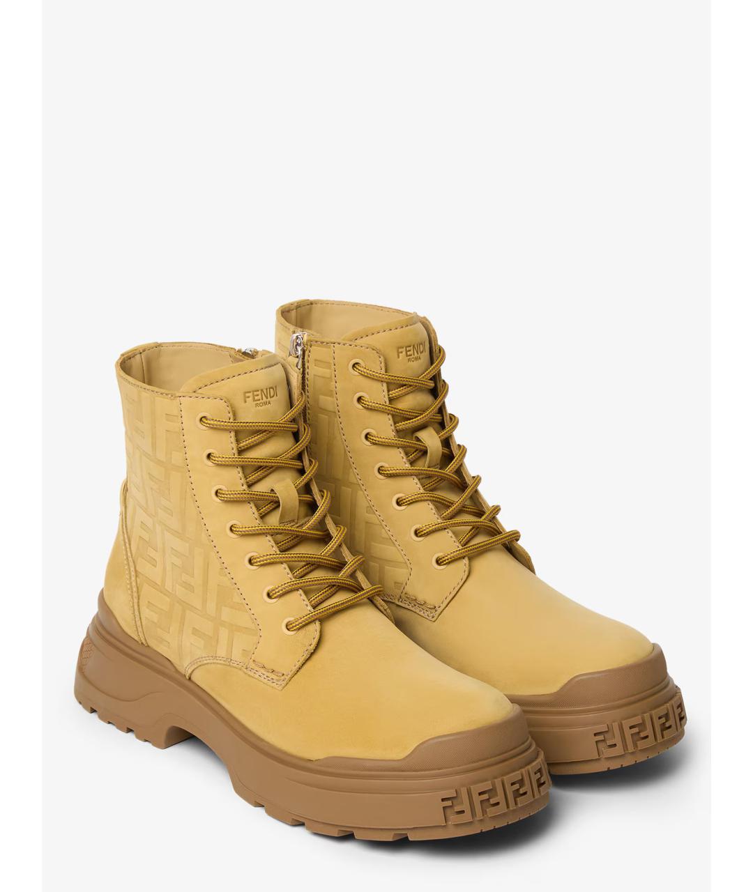 FENDI Бежевые кожаные низкие ботинки, фото 4