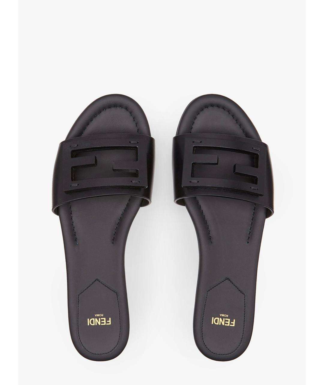 FENDI Черные кожаные шлепанцы, фото 4