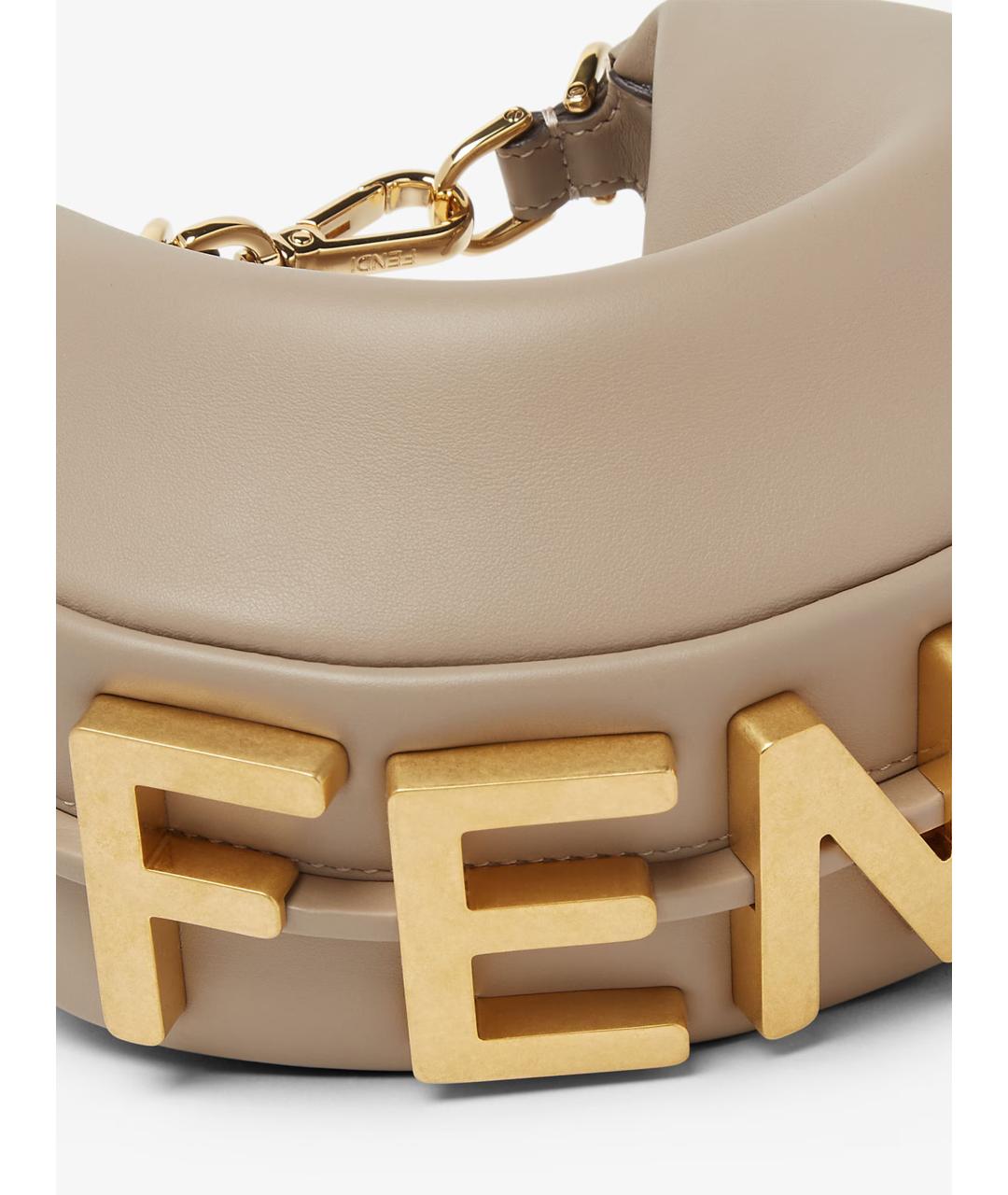 FENDI Бежевая кожаная сумка с короткими ручками, фото 5