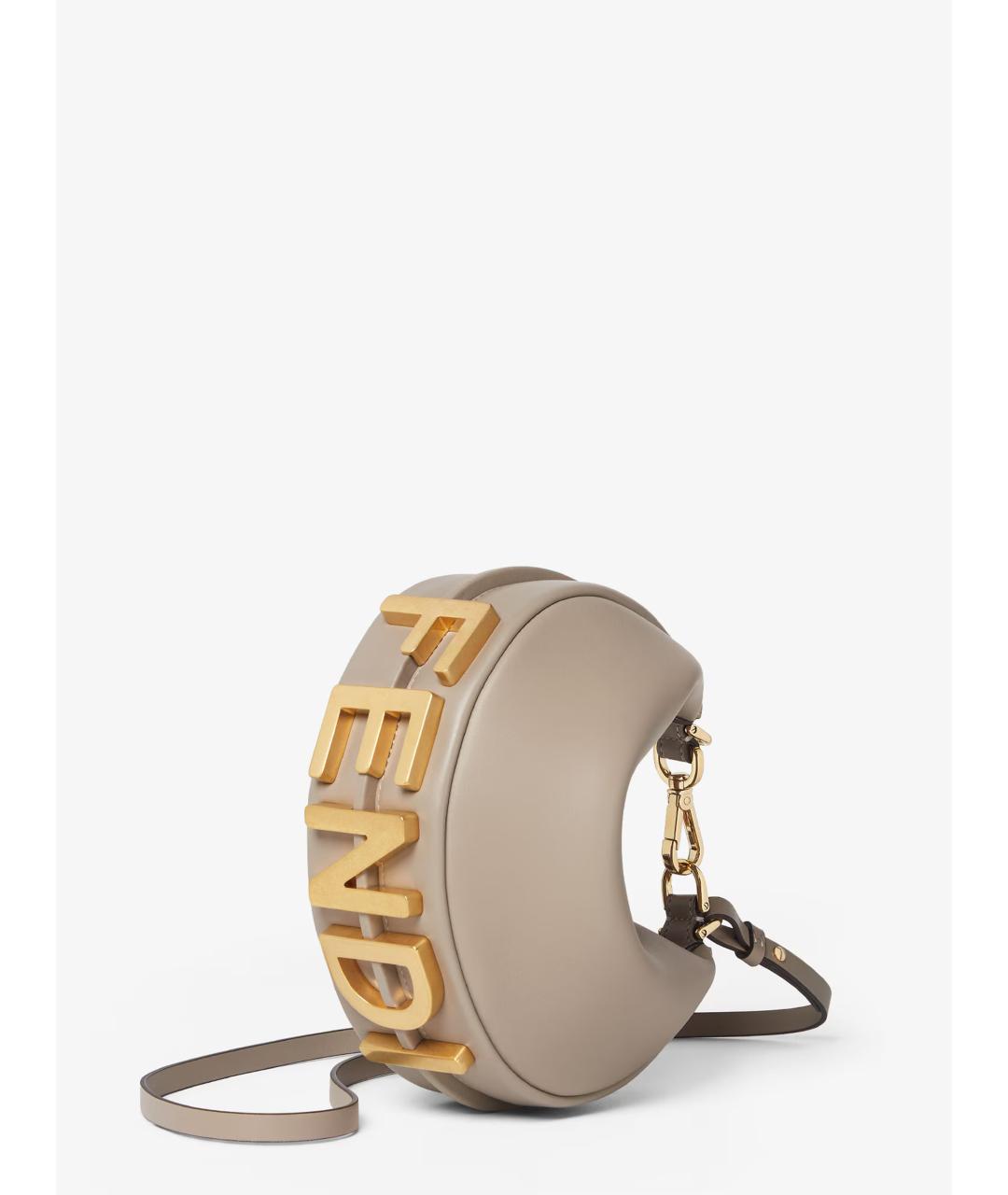 FENDI Бежевая кожаная сумка с короткими ручками, фото 2