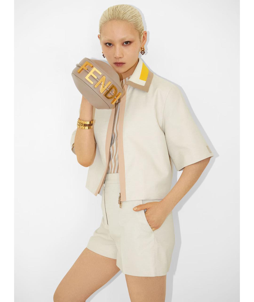 FENDI Бежевая кожаная сумка с короткими ручками, фото 3