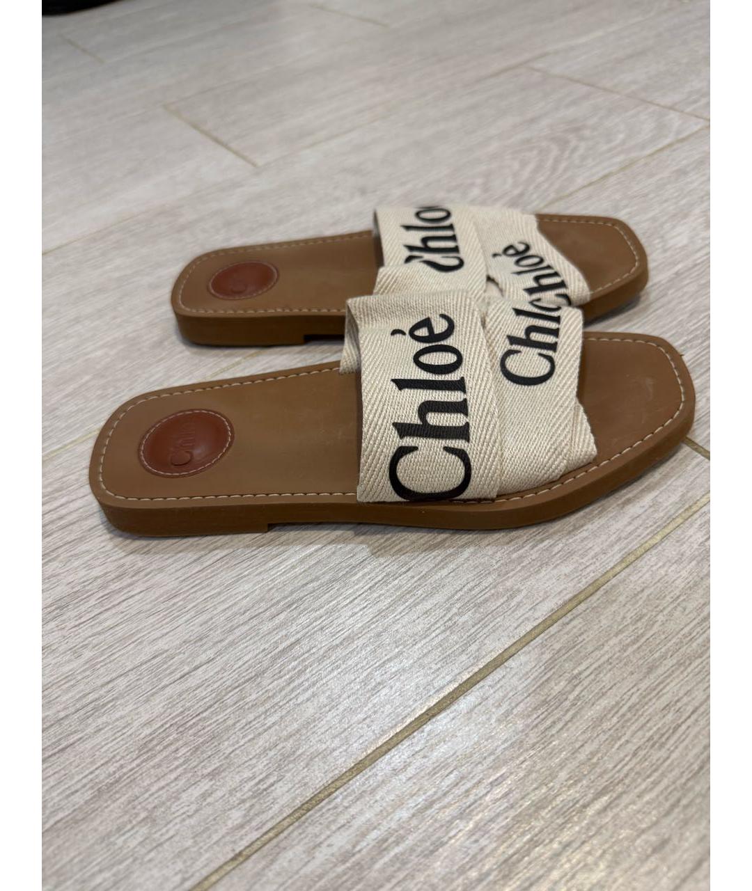 CHLOE Бежевые текстильные шлепанцы, фото 5