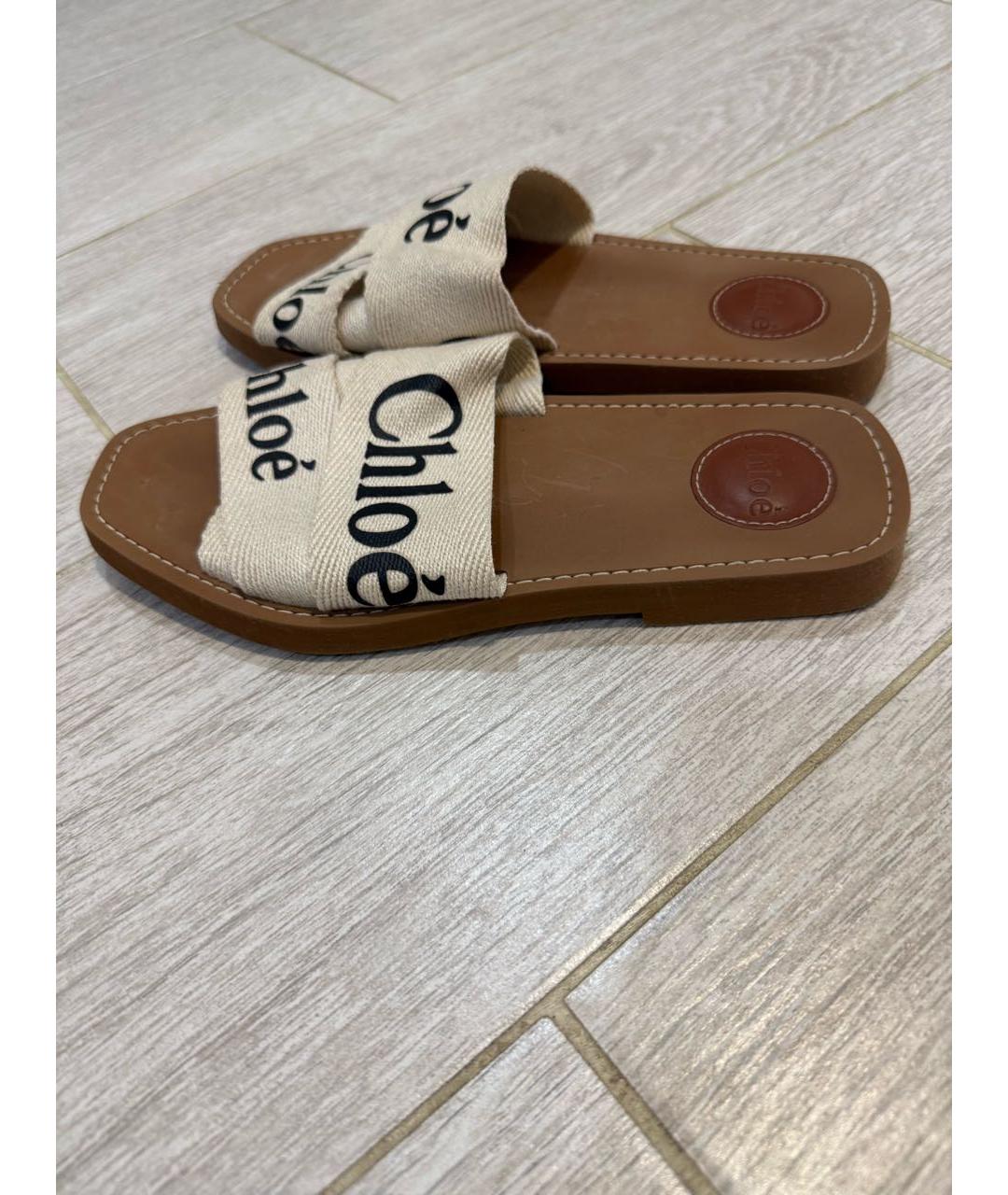 CHLOE Бежевые текстильные шлепанцы, фото 4