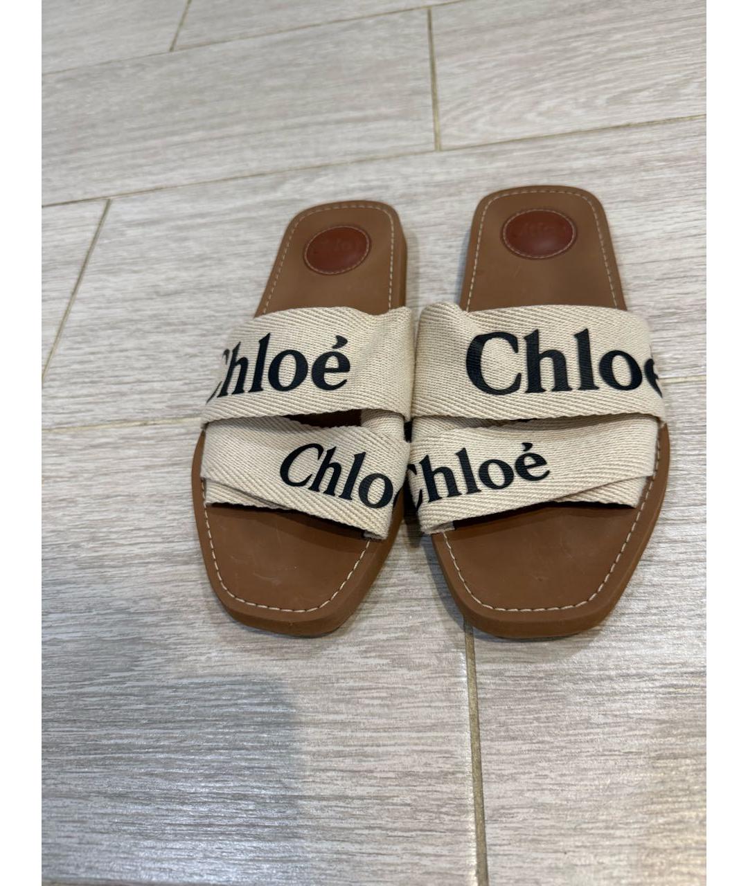 CHLOE Бежевые текстильные шлепанцы, фото 3