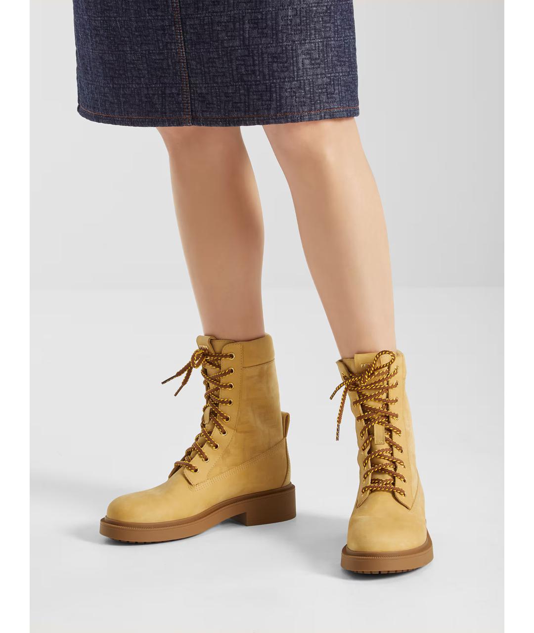 FENDI Бежевые кожаные ботинки, фото 5