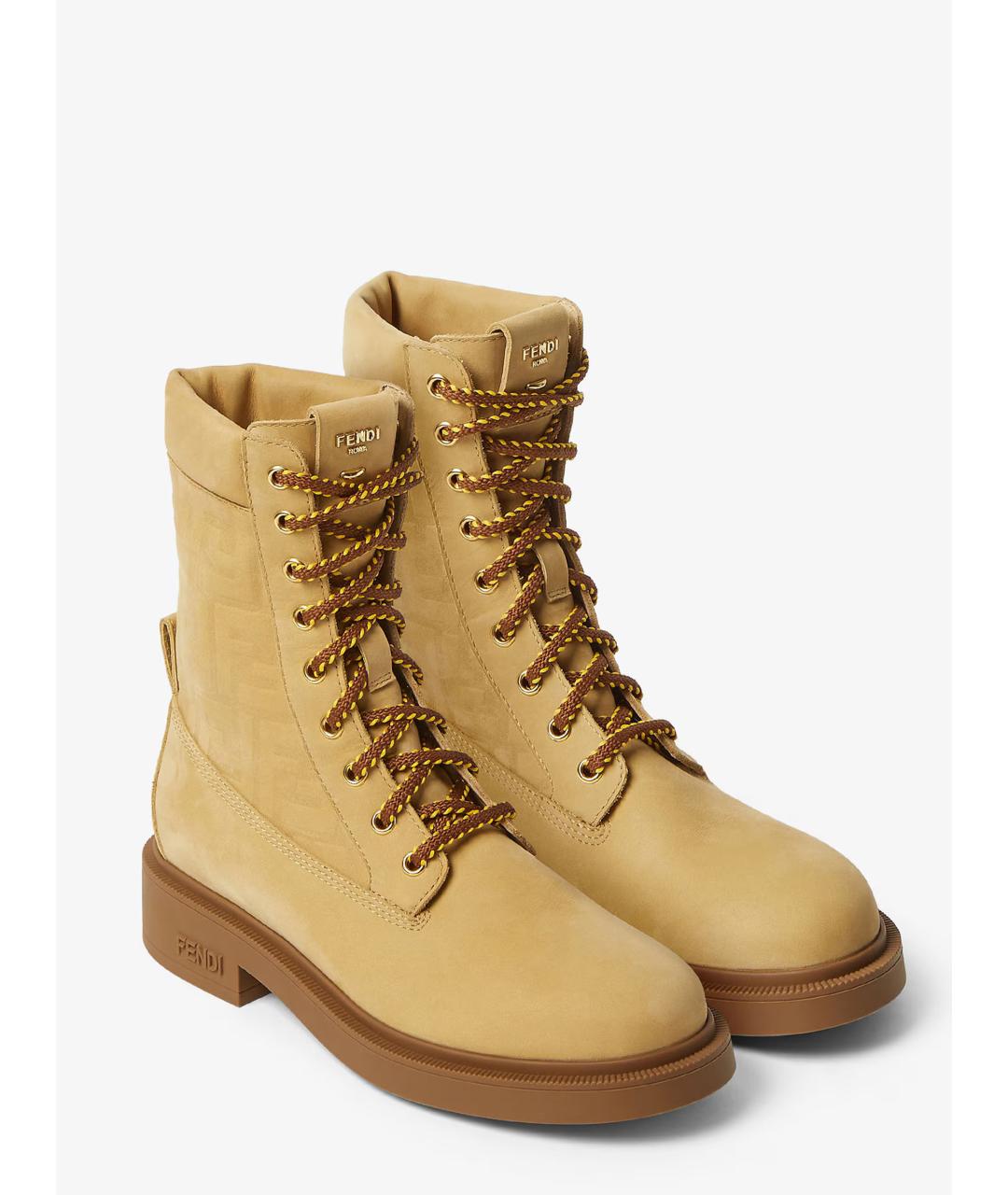 FENDI Бежевые кожаные ботинки, фото 4