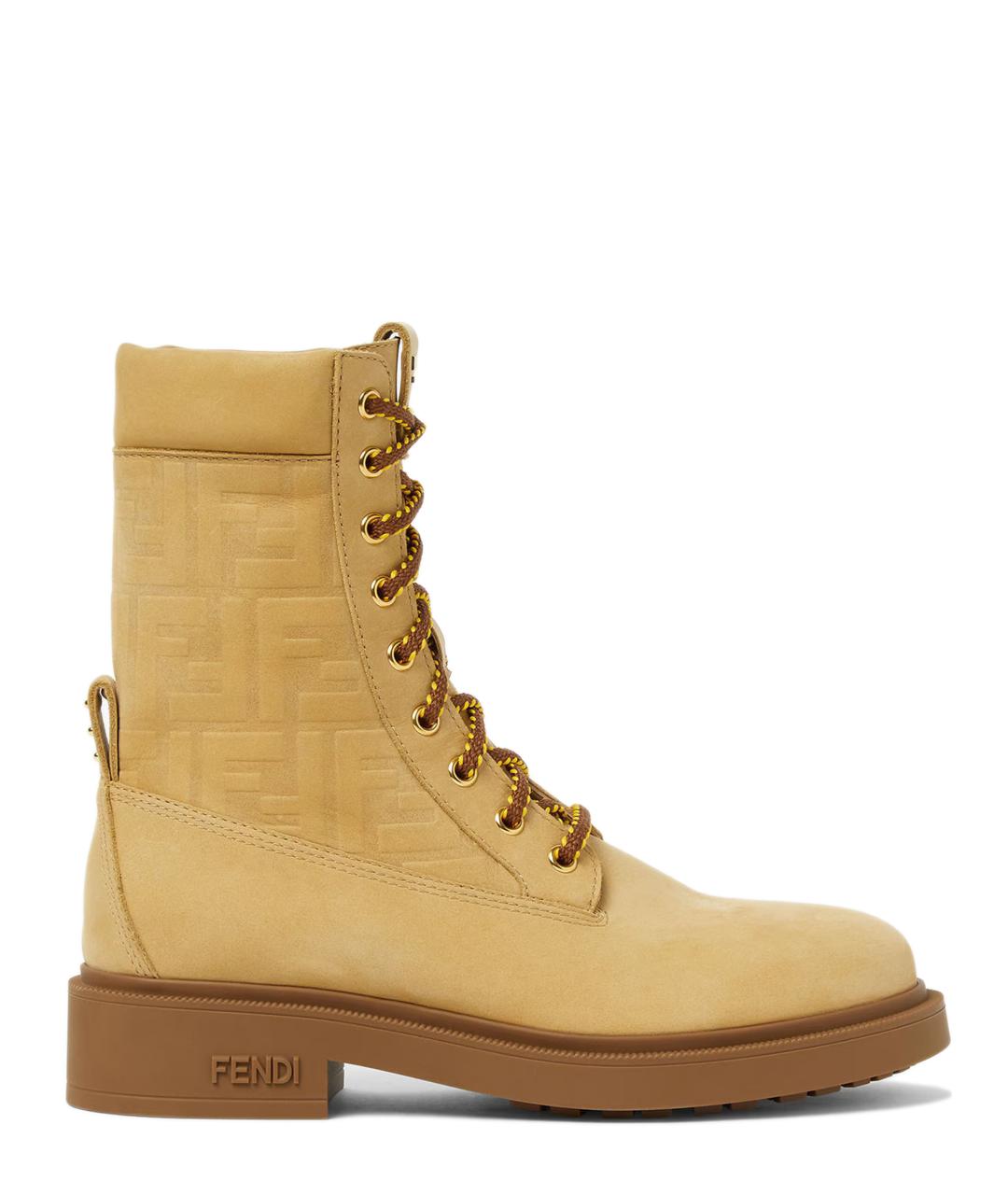 FENDI Бежевые кожаные ботинки, фото 1