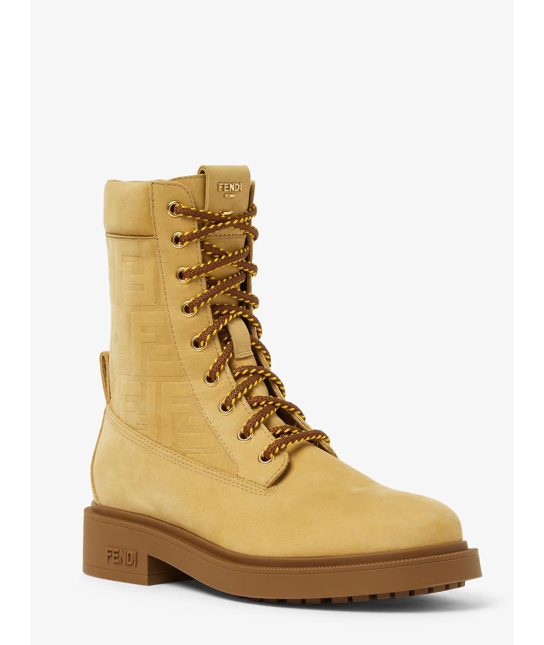 FENDI Бежевые кожаные ботинки, фото 2