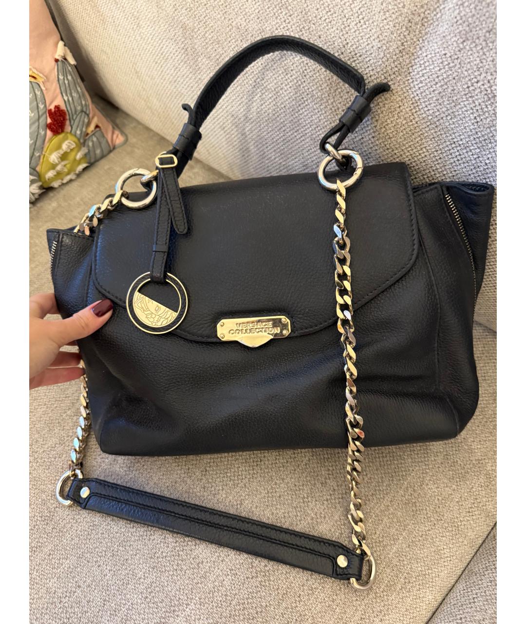 VERSACE COLLECTION Черная кожаная сумка с короткими ручками, фото 3