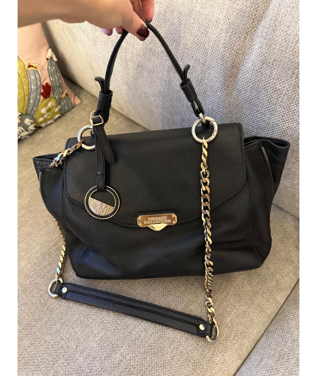 VERSACE COLLECTION Черная кожаная сумка с короткими ручками, фото 7