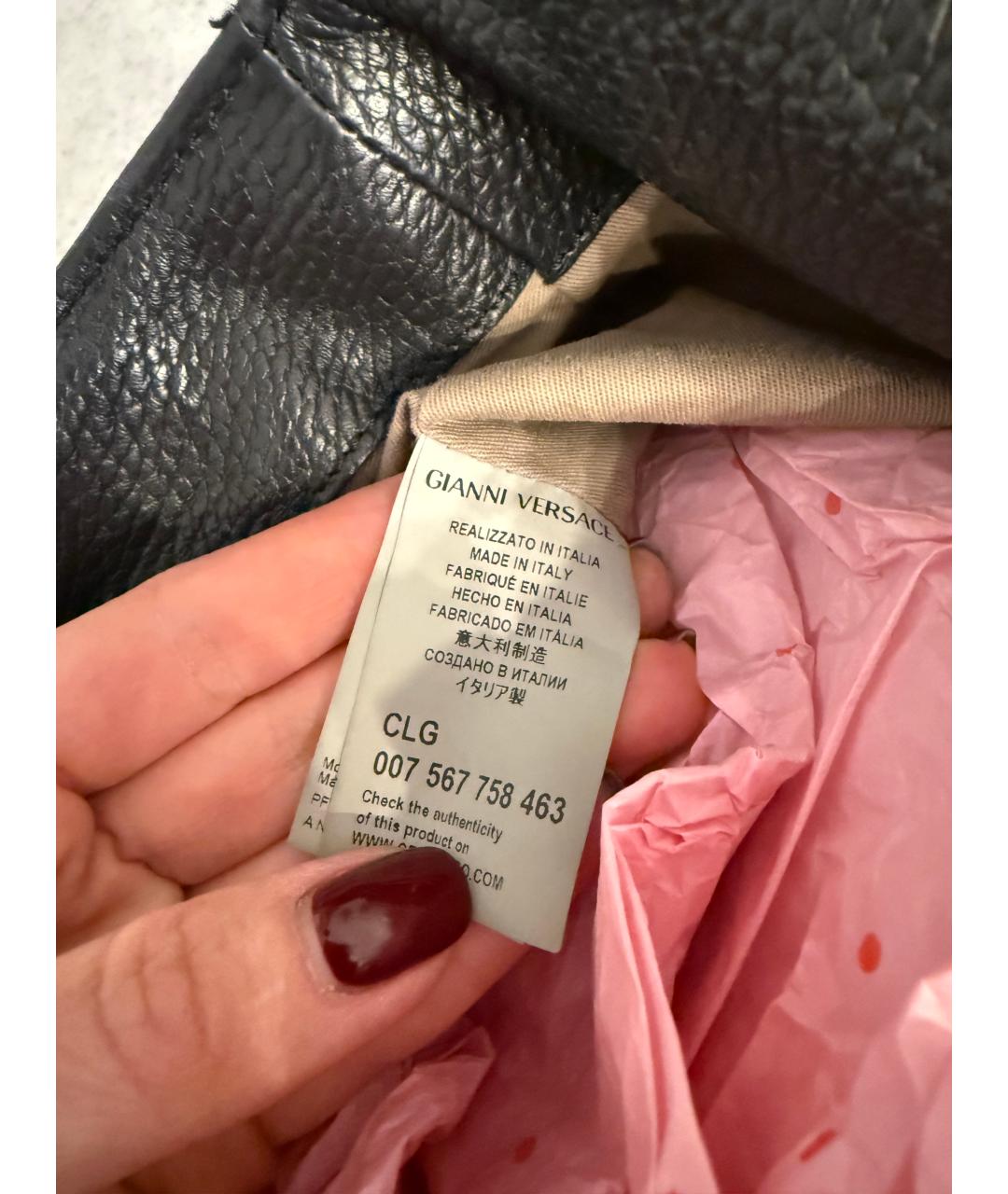 VERSACE COLLECTION Черная кожаная сумка с короткими ручками, фото 6