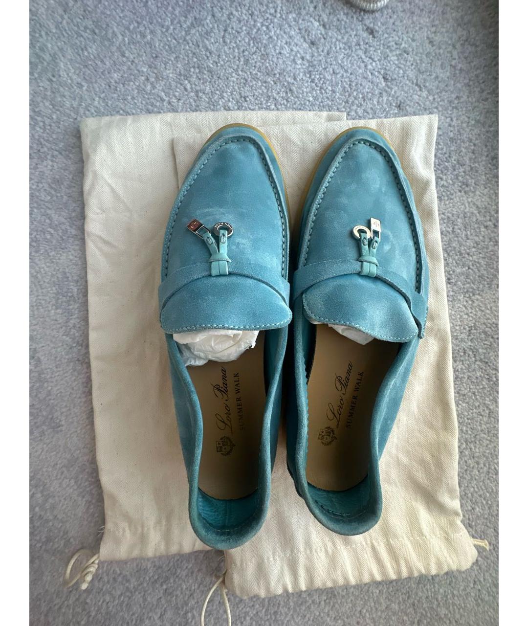 LORO PIANA Бирюзовые замшевые лоферы, фото 3