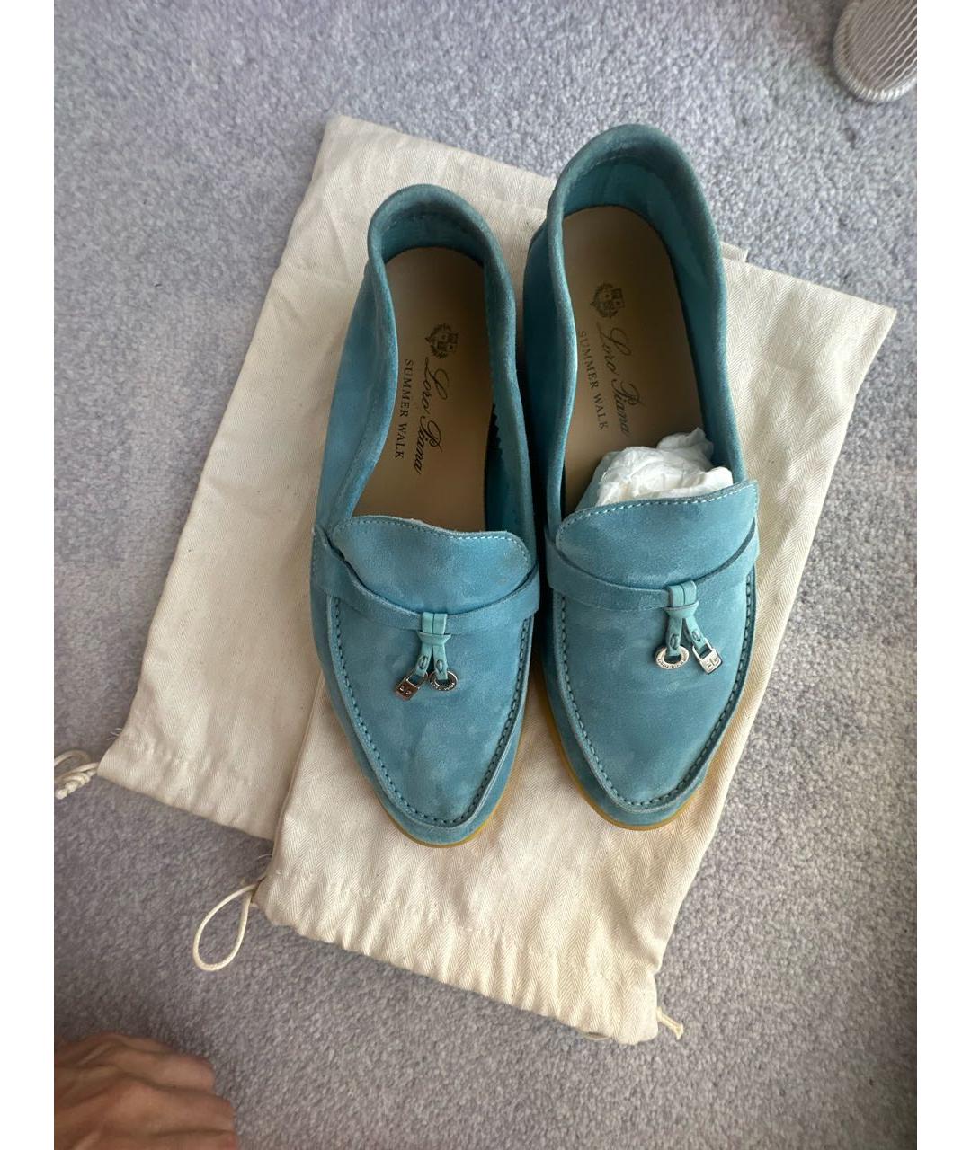 LORO PIANA Бирюзовые замшевые лоферы, фото 2