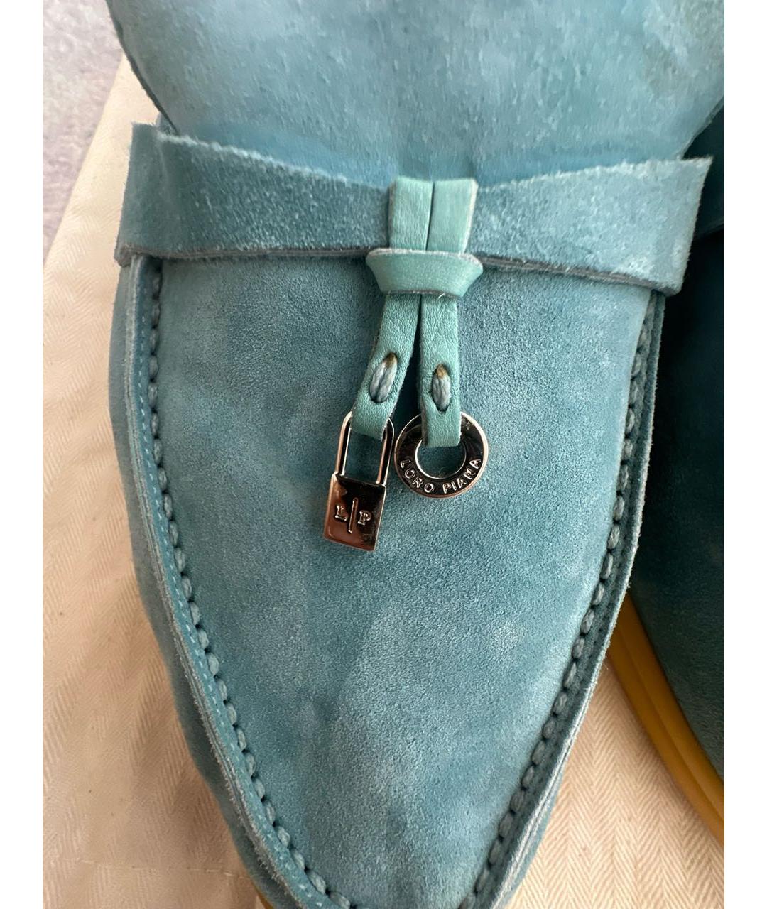 LORO PIANA Бирюзовые замшевые лоферы, фото 7