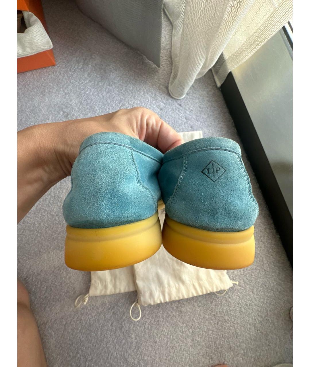 LORO PIANA Бирюзовые замшевые лоферы, фото 4