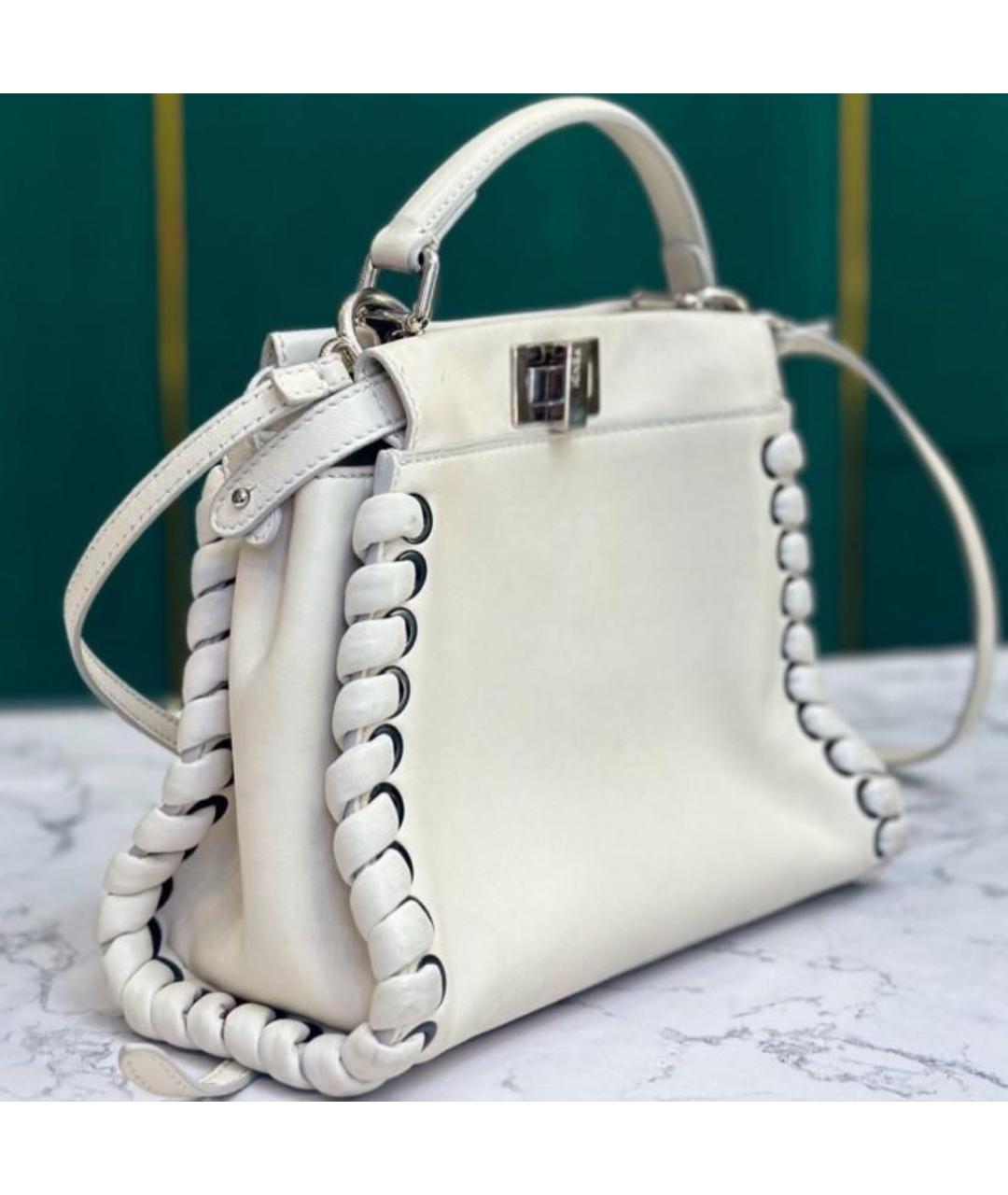 FENDI Белая кожаная сумка через плечо, фото 4