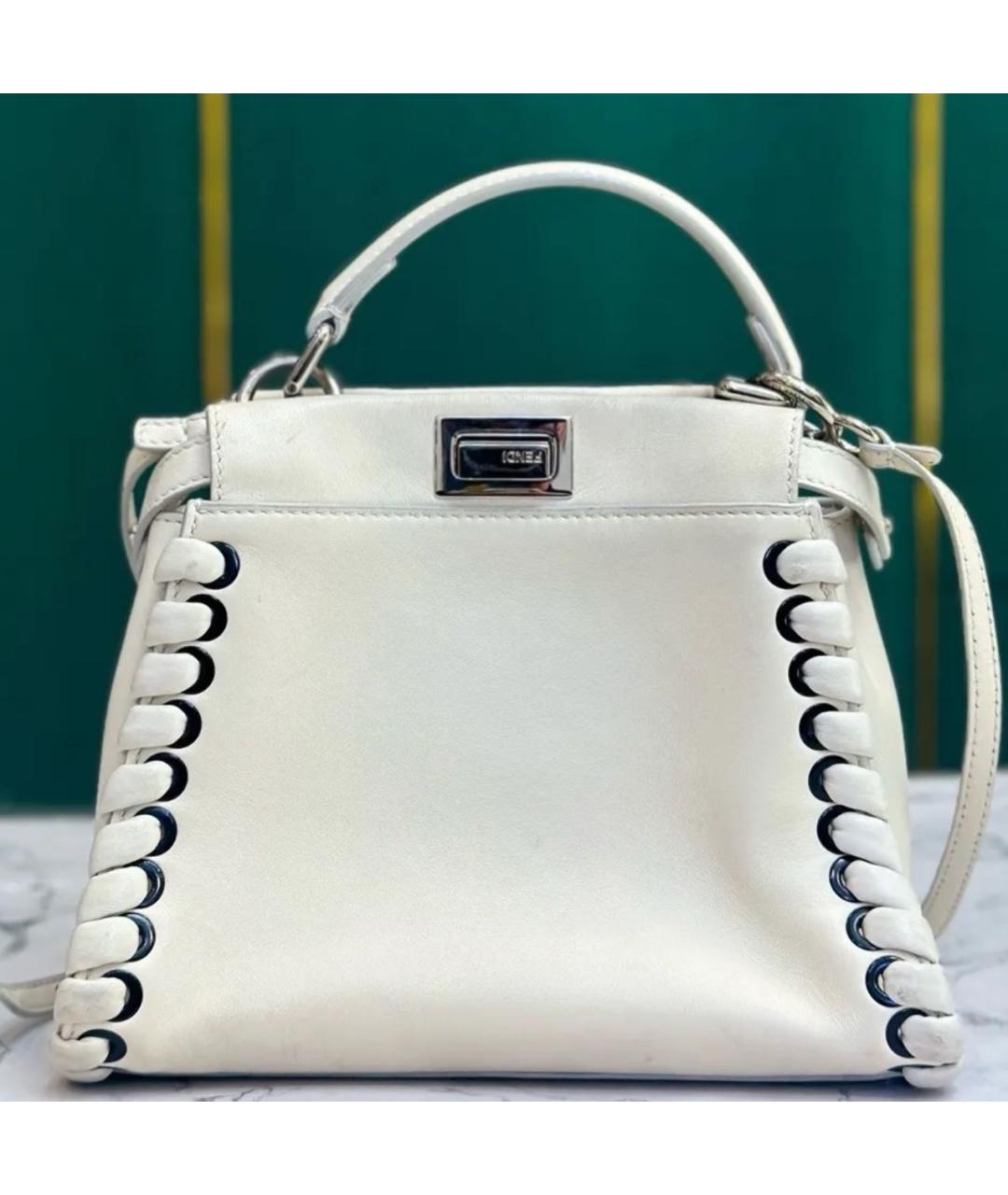 FENDI Белая кожаная сумка через плечо, фото 2