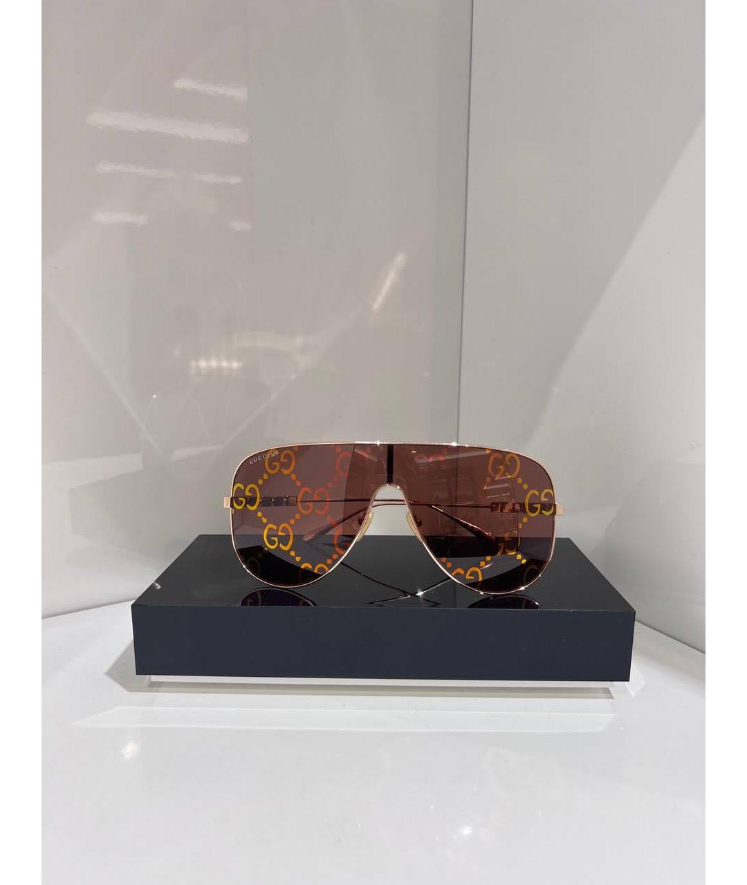 GUCCI Золотые металлические солнцезащитные очки, фото 2