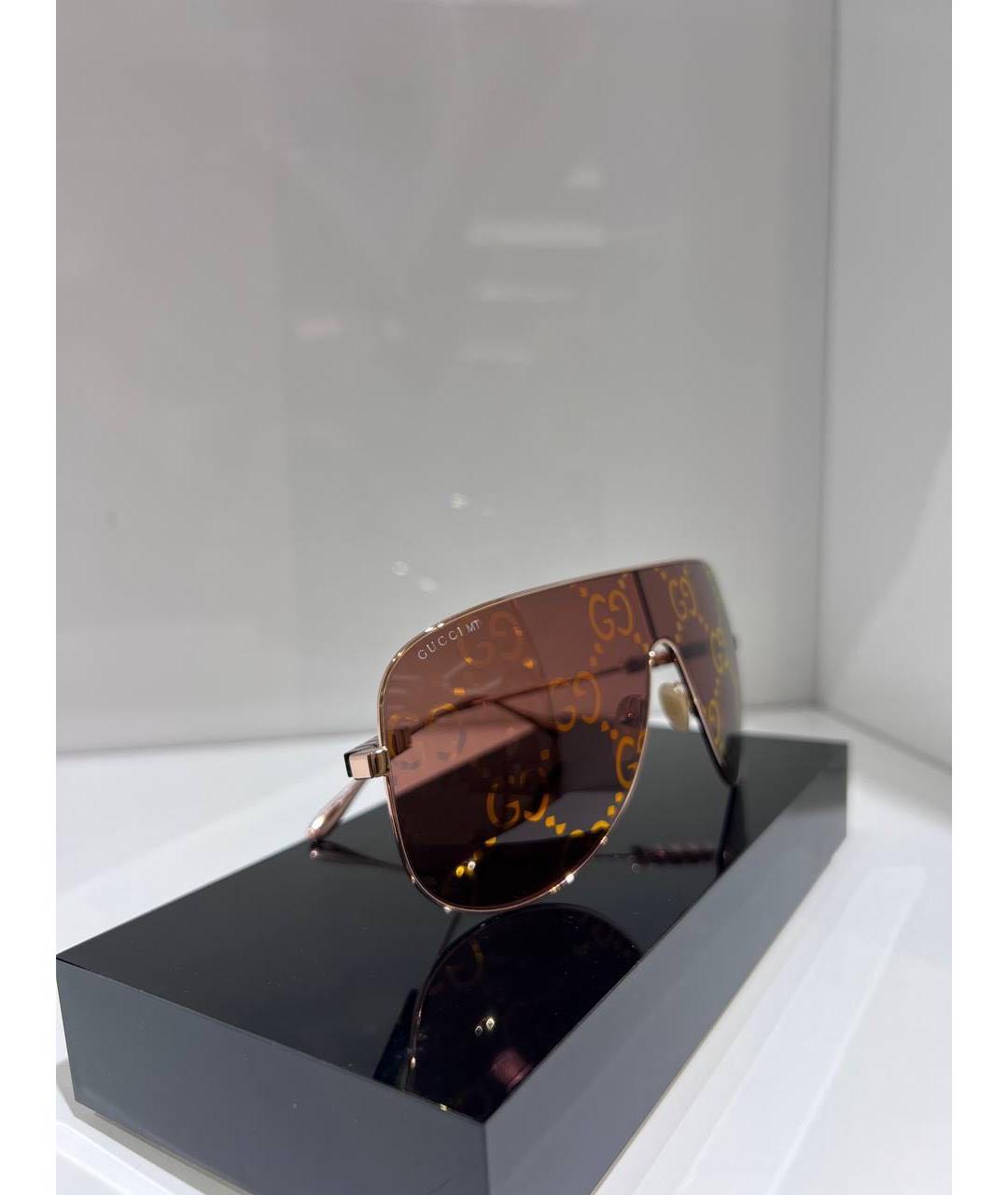 GUCCI Золотые металлические солнцезащитные очки, фото 3
