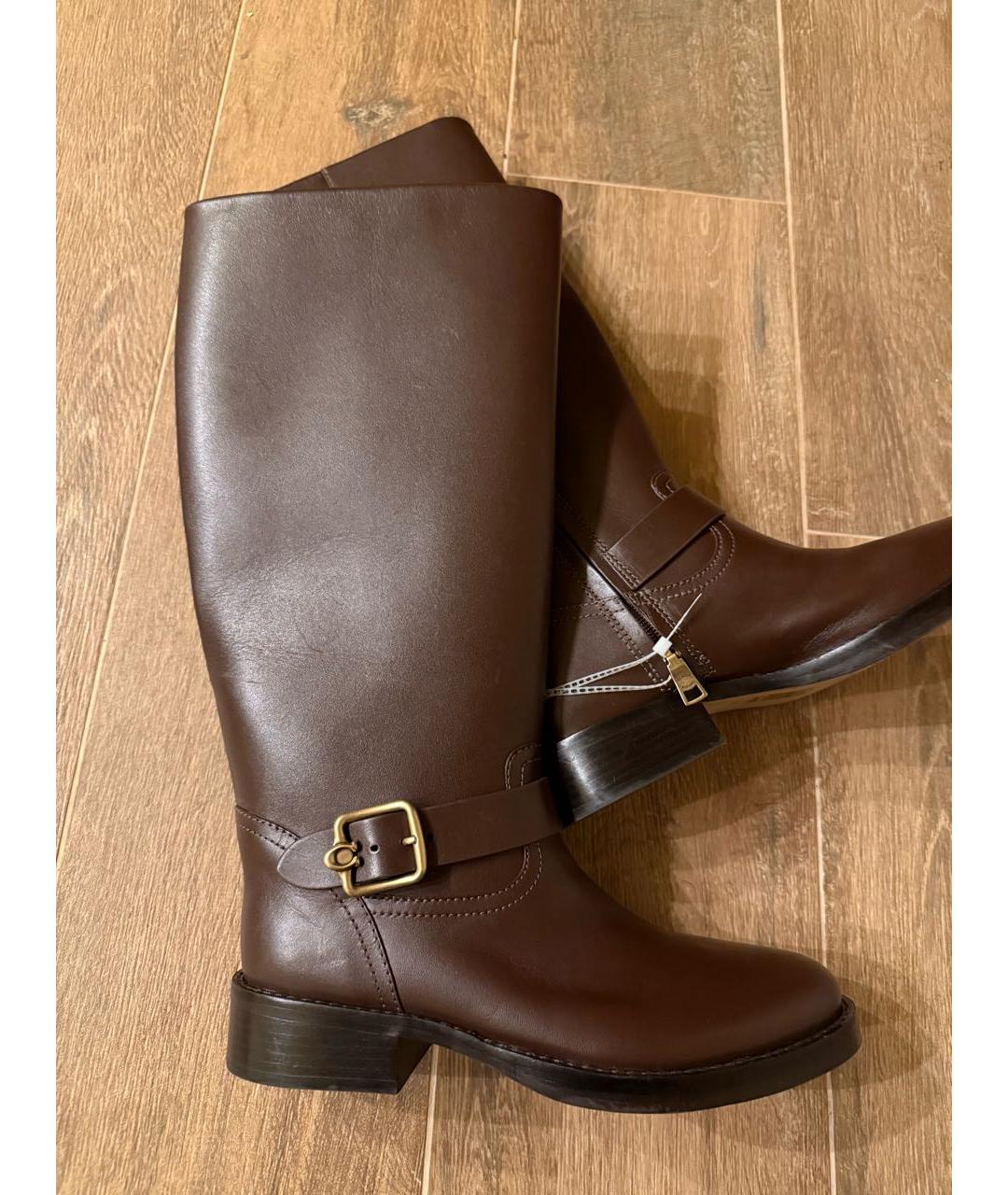 COACH Коричневые кожаные сапоги, фото 8