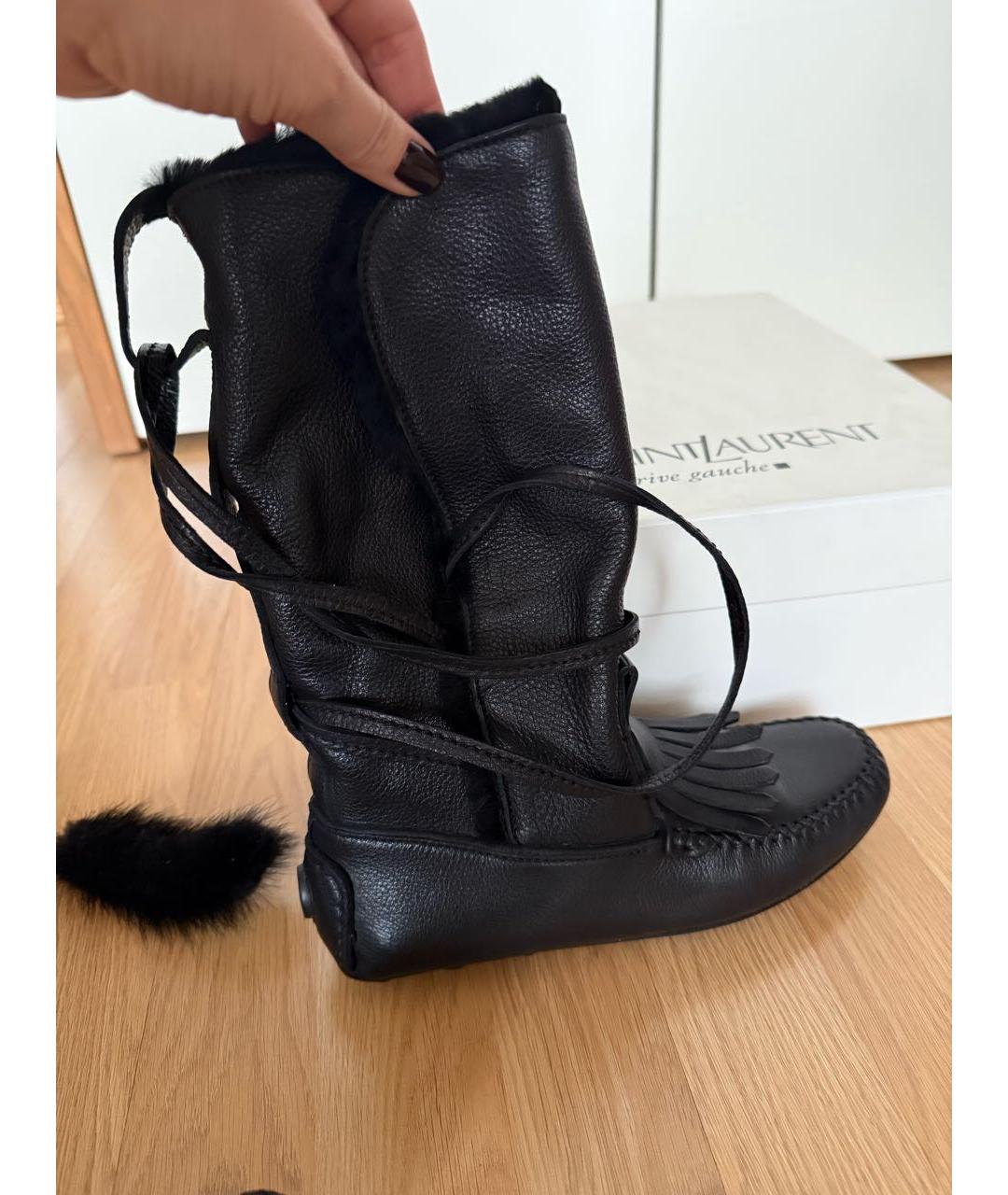 SAINT LAURENT Черные кожаные сапоги, фото 9