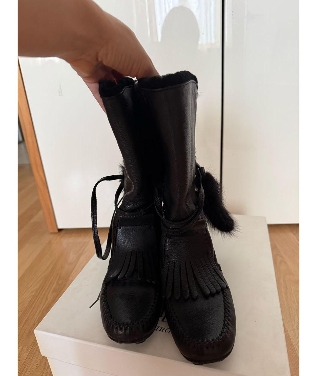 SAINT LAURENT Черные кожаные сапоги, фото 2