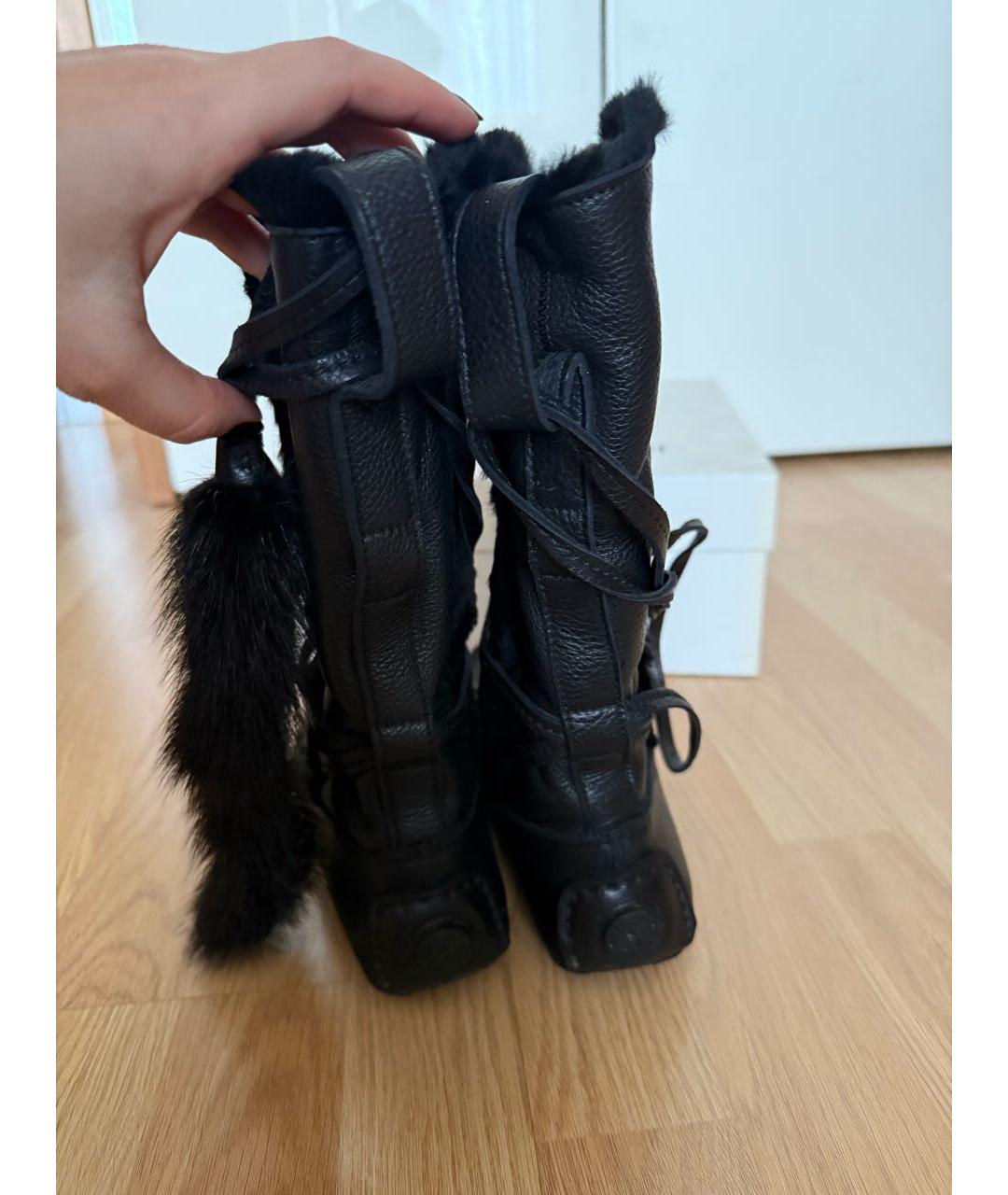 SAINT LAURENT Черные кожаные сапоги, фото 4