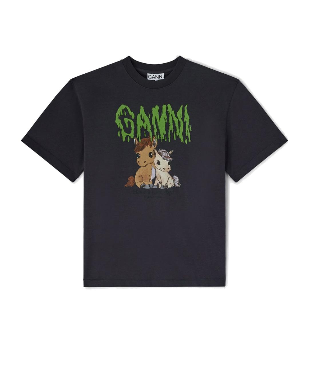 GANNI Черная хлопковая футболка, фото 1