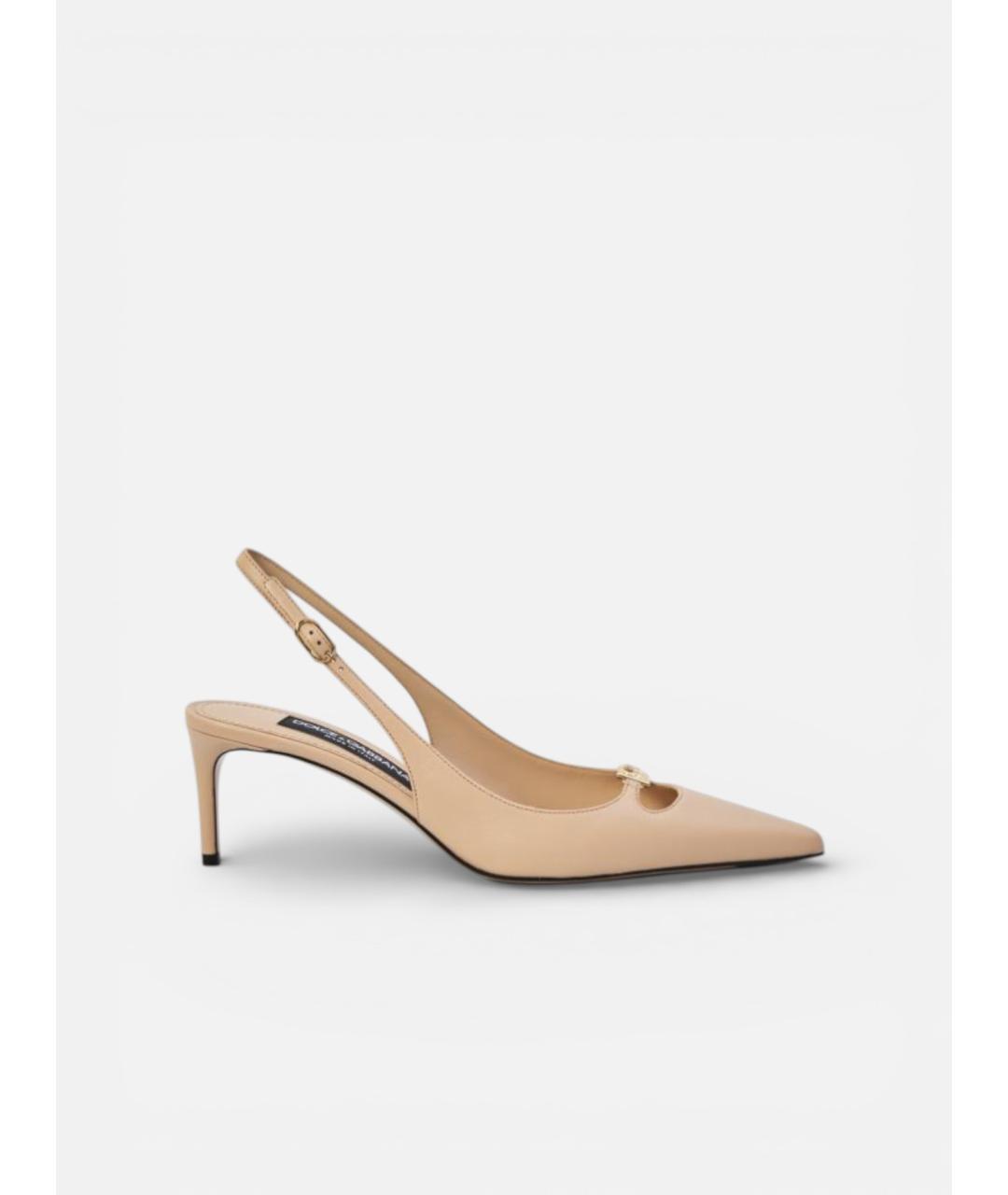 DOLCE&GABBANA Бежевые кожаные лодочки на низком каблуке, фото 6