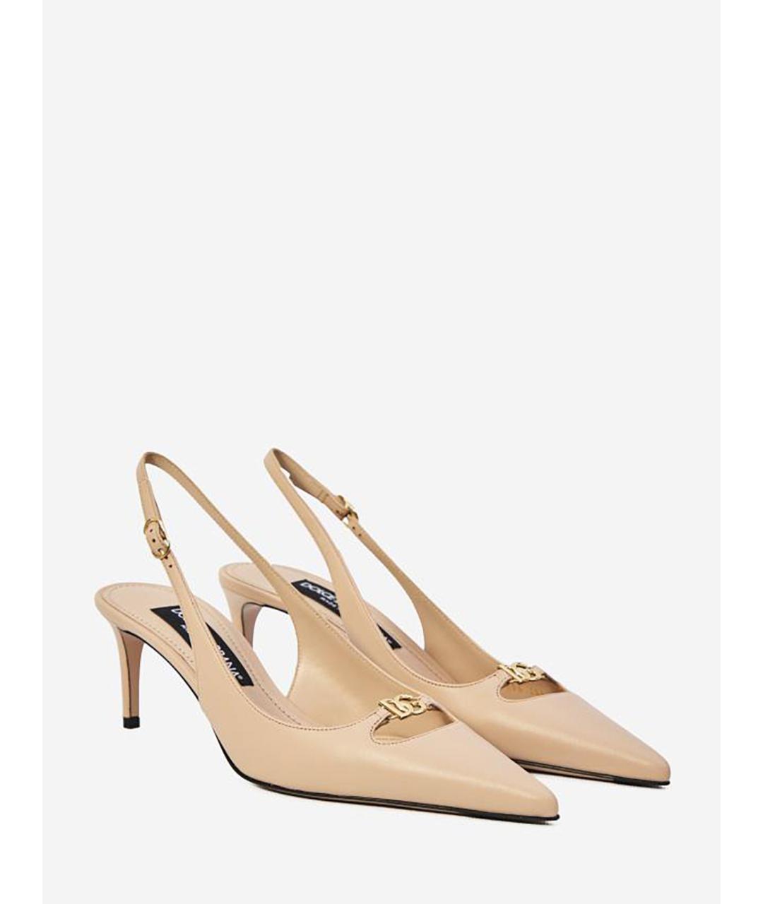 DOLCE&GABBANA Бежевые кожаные лодочки на низком каблуке, фото 4