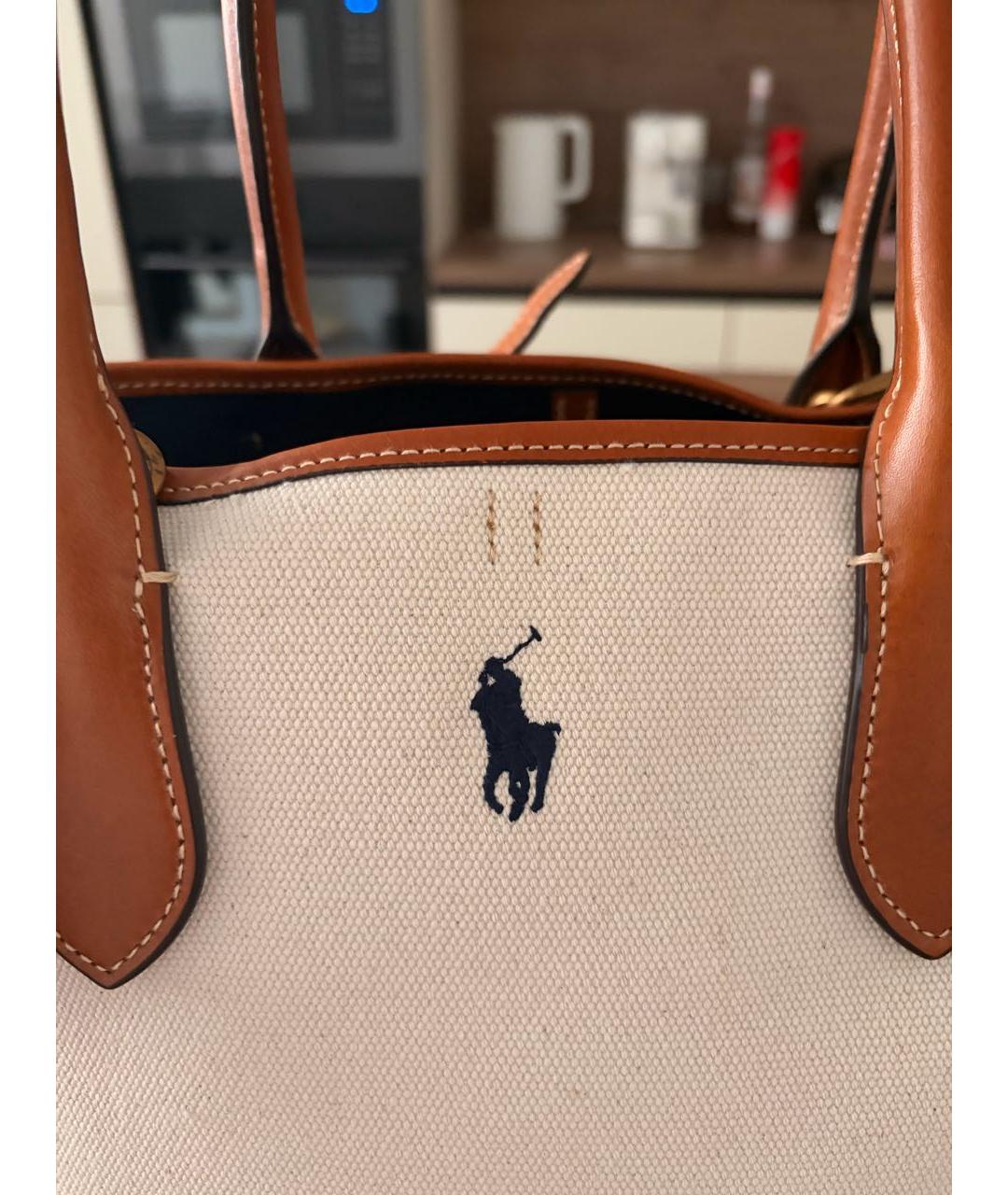POLO RALPH LAUREN Бежевая хлопковая сумка тоут, фото 8