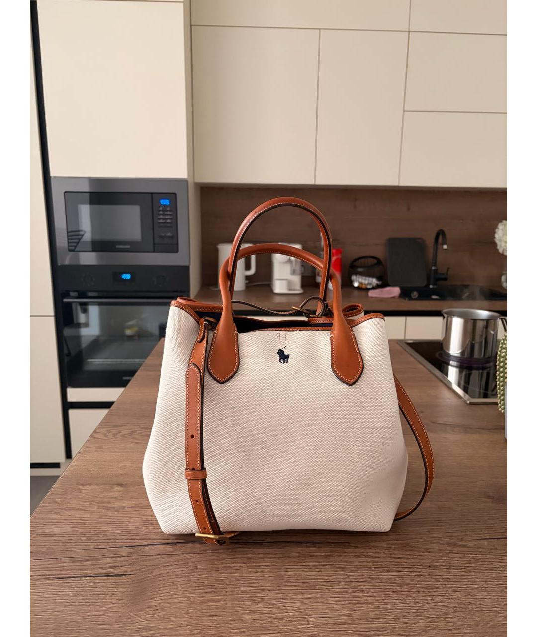 POLO RALPH LAUREN Бежевая хлопковая сумка тоут, фото 2