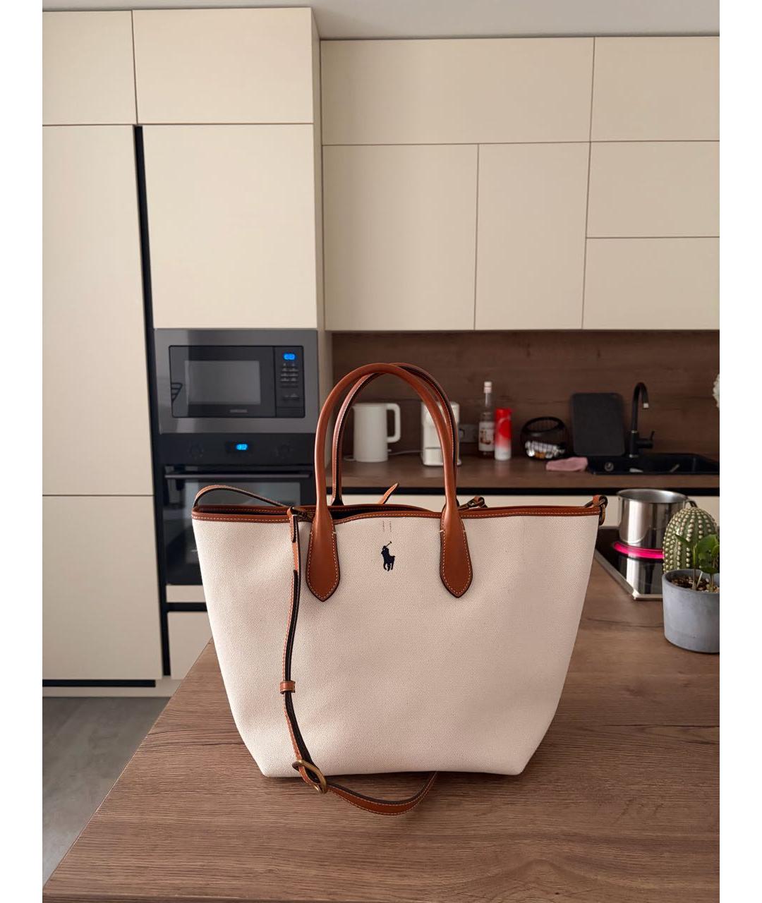 POLO RALPH LAUREN Бежевая хлопковая сумка тоут, фото 9
