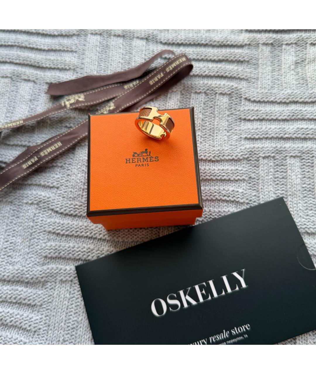HERMES Золотое кожаное кольцо, фото 2