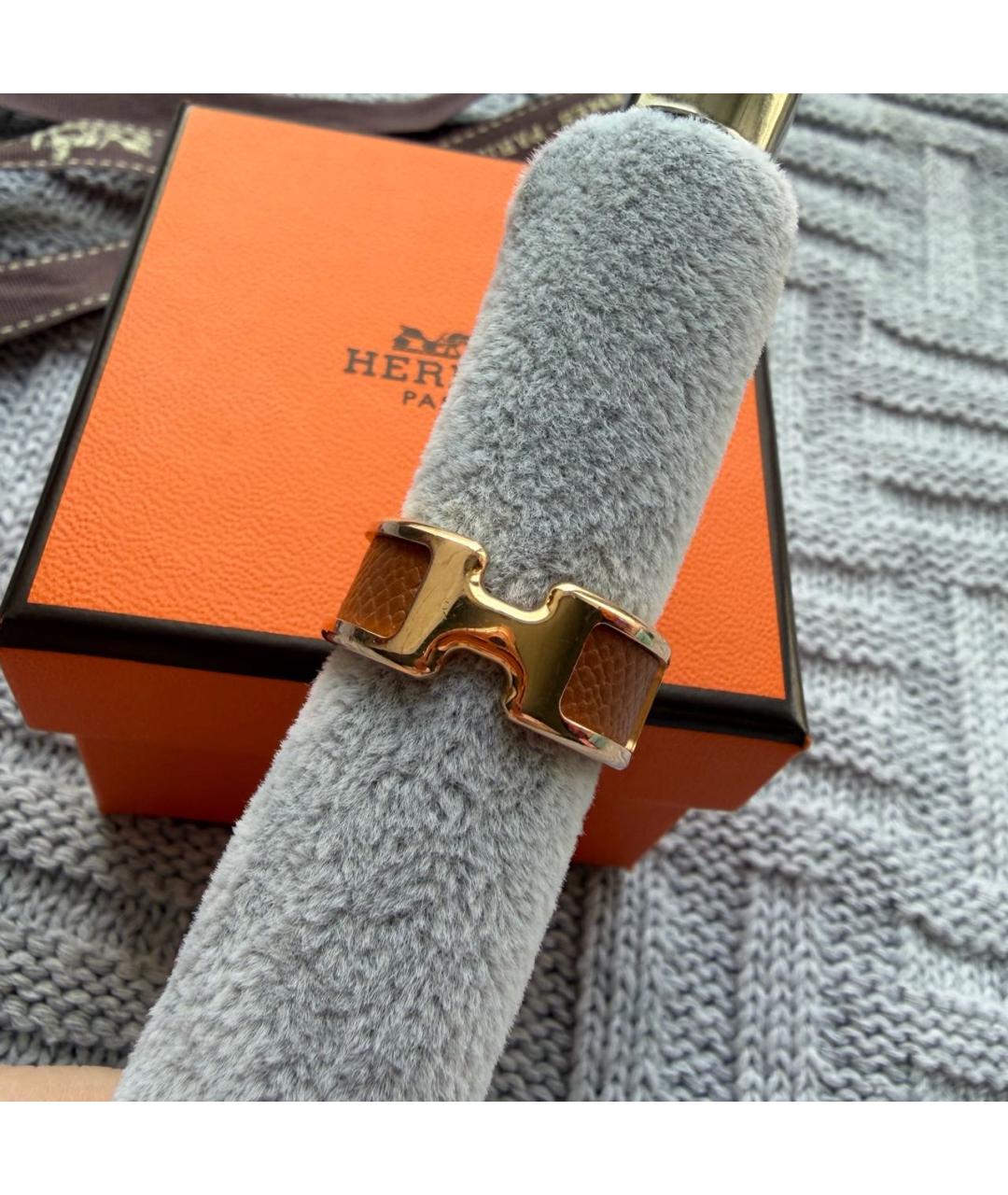 HERMES Золотое кожаное кольцо, фото 3